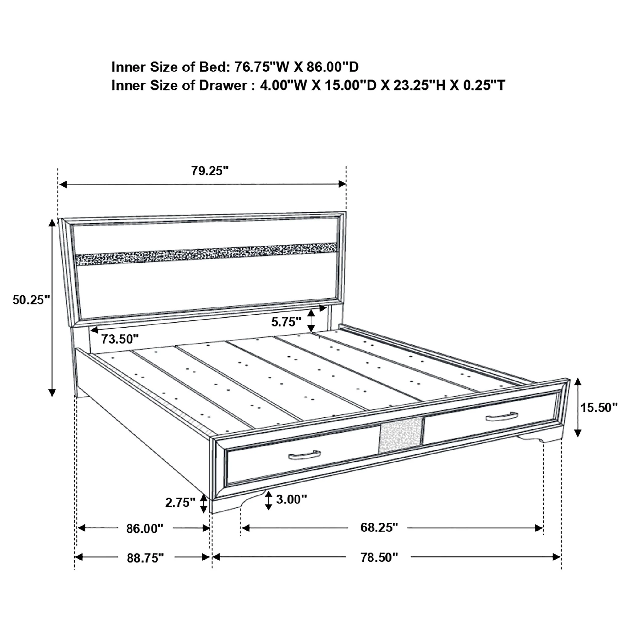 California King Storage Platform Bed With 2 Drawer - White - Image 2