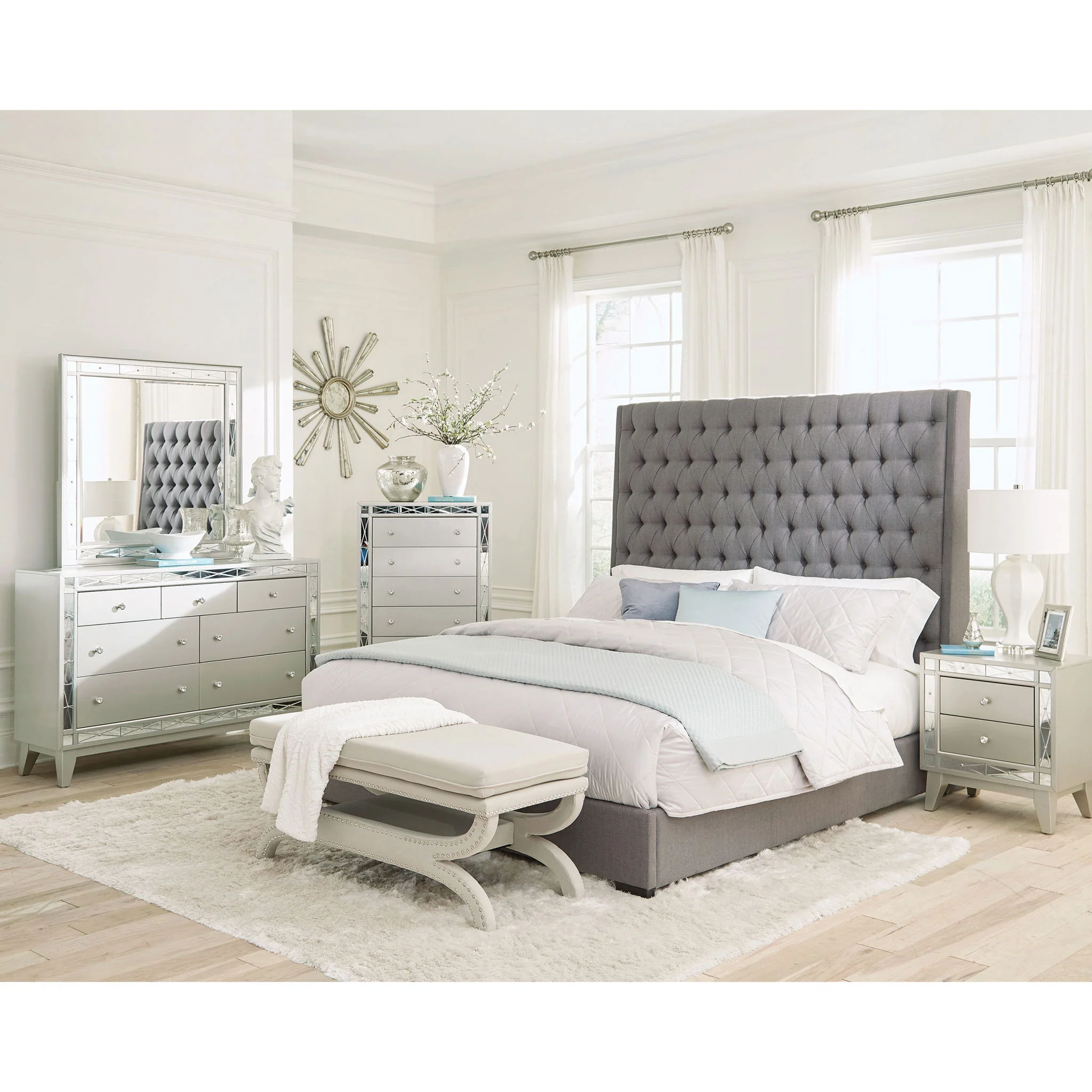 California King Upholstered Panel Bed With Tufted Headboard - Gray - Image 2