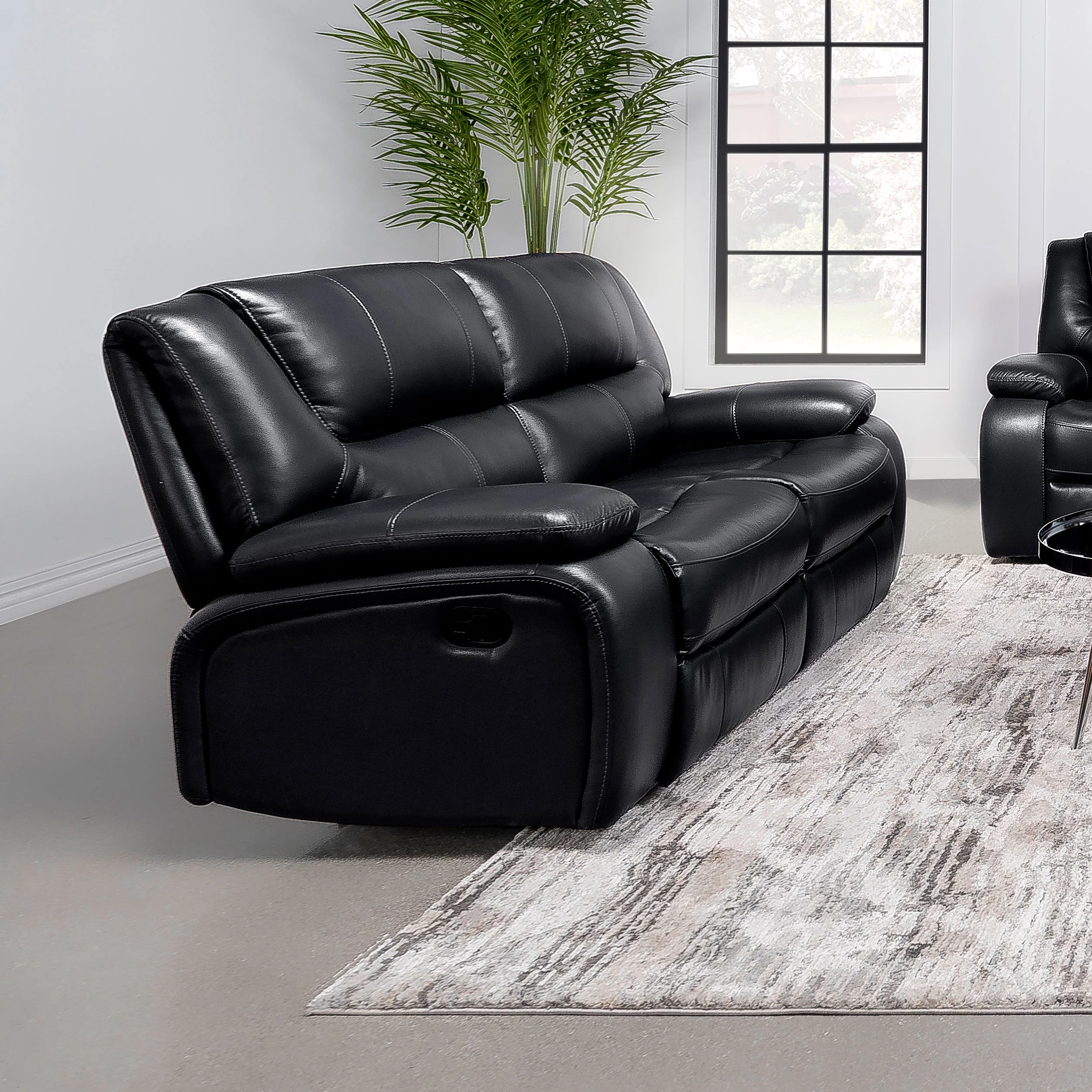 Camila Upholstered Motion Reclining Loveseat in Black - Image 4