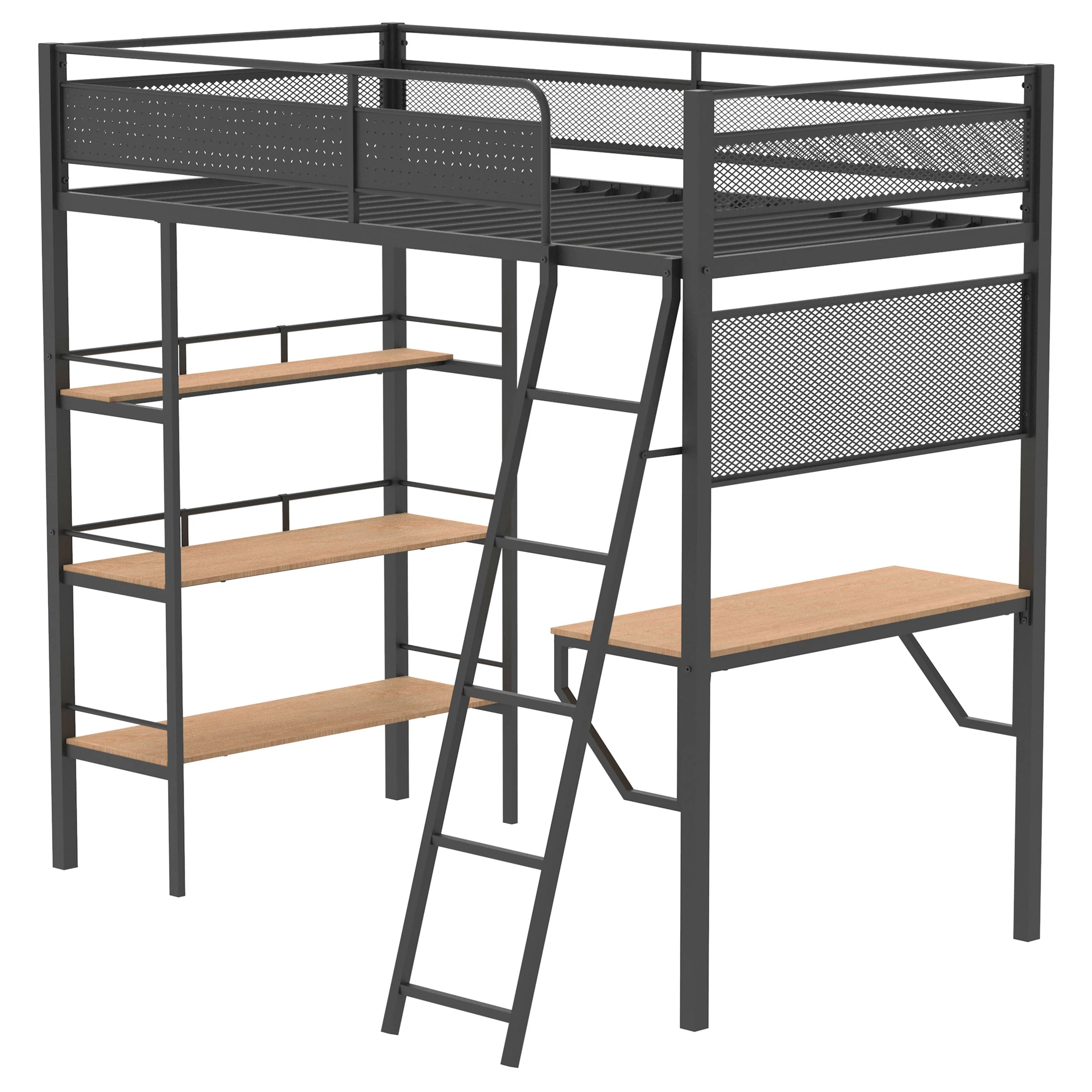 Campus 3-Shelf Metal Twin Loft Bed with Workstation, Matte Black - Image 4