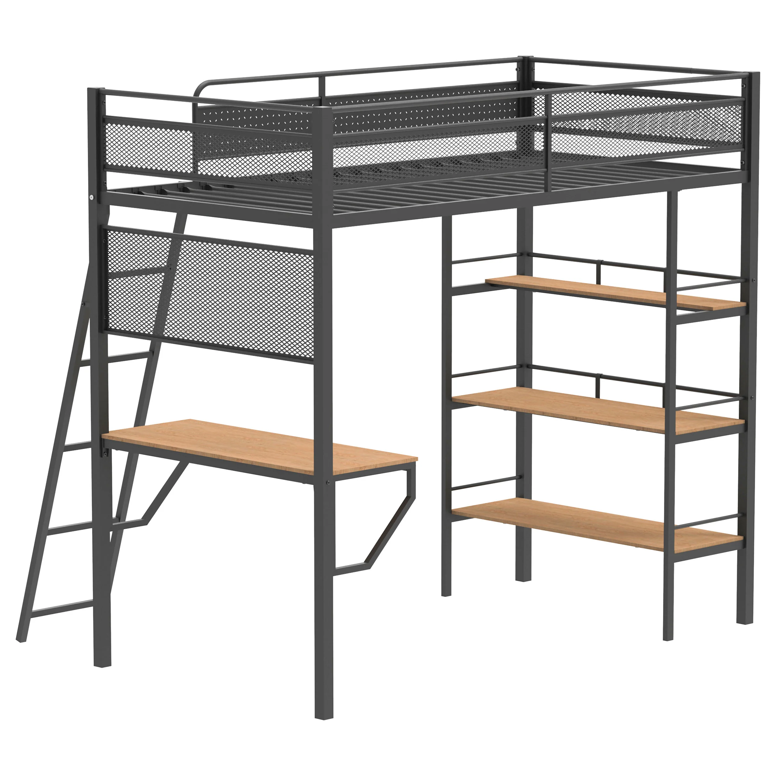 Campus 3-Shelf Metal Twin Loft Bed with Workstation, Matte Black - Image 8