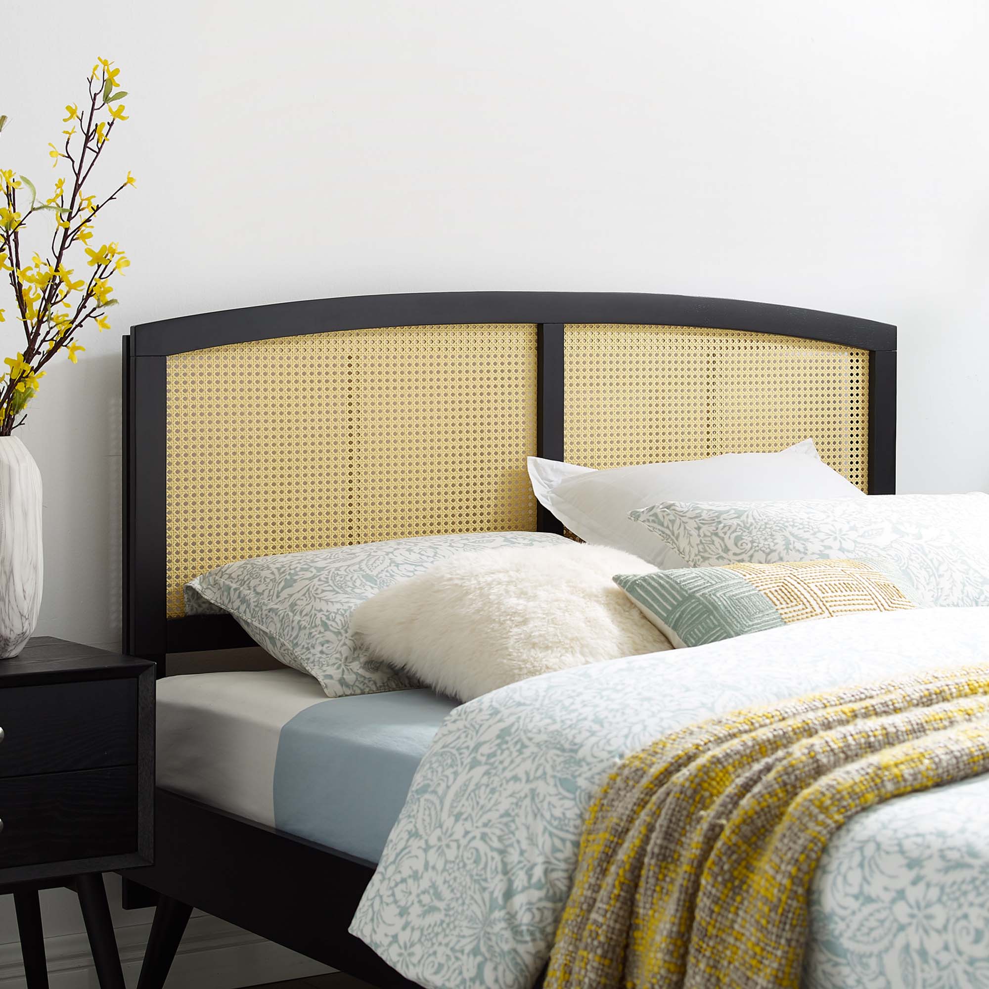 Cane Woven Wood Headboard with Arched Frame - Image 22