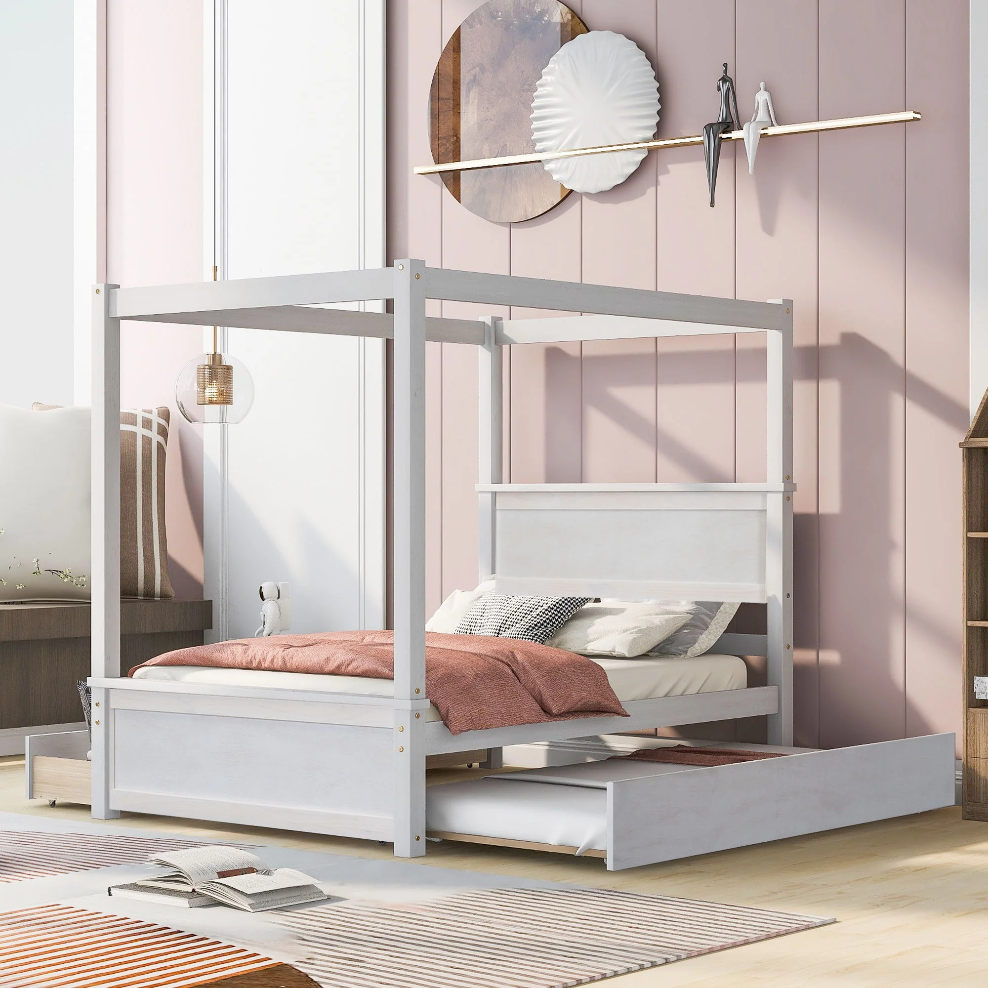 Canopy Platform Bed With Drawers, Support Slats, No Box Spring Needed - Image 8