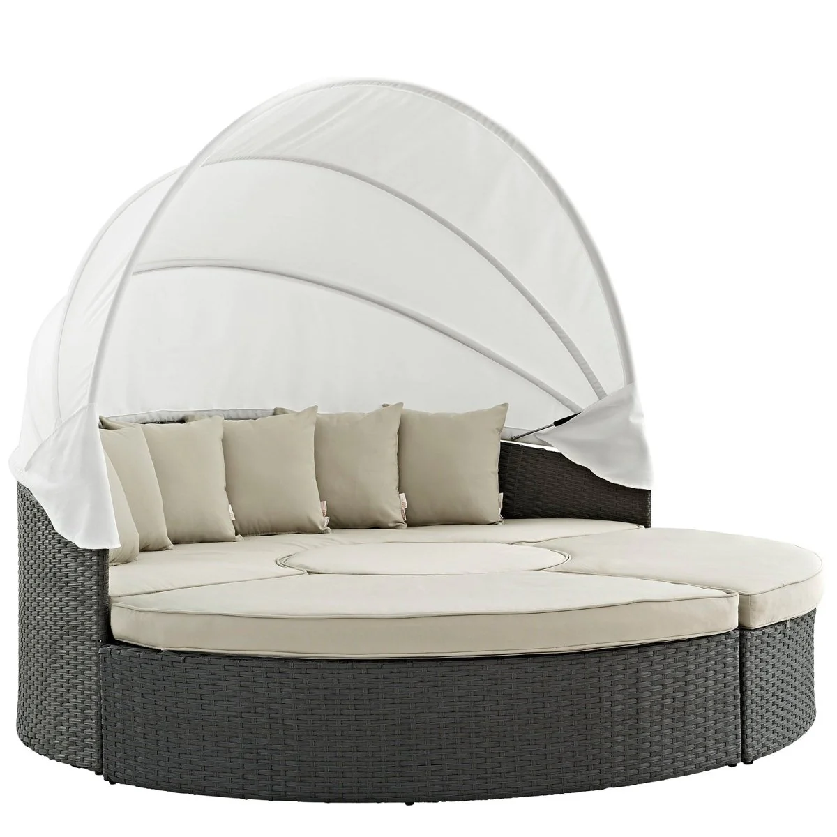 Canvas Outdoor Rattan Daybed with Canopy - Elegant Wicker Lounger for Patio - Image 18