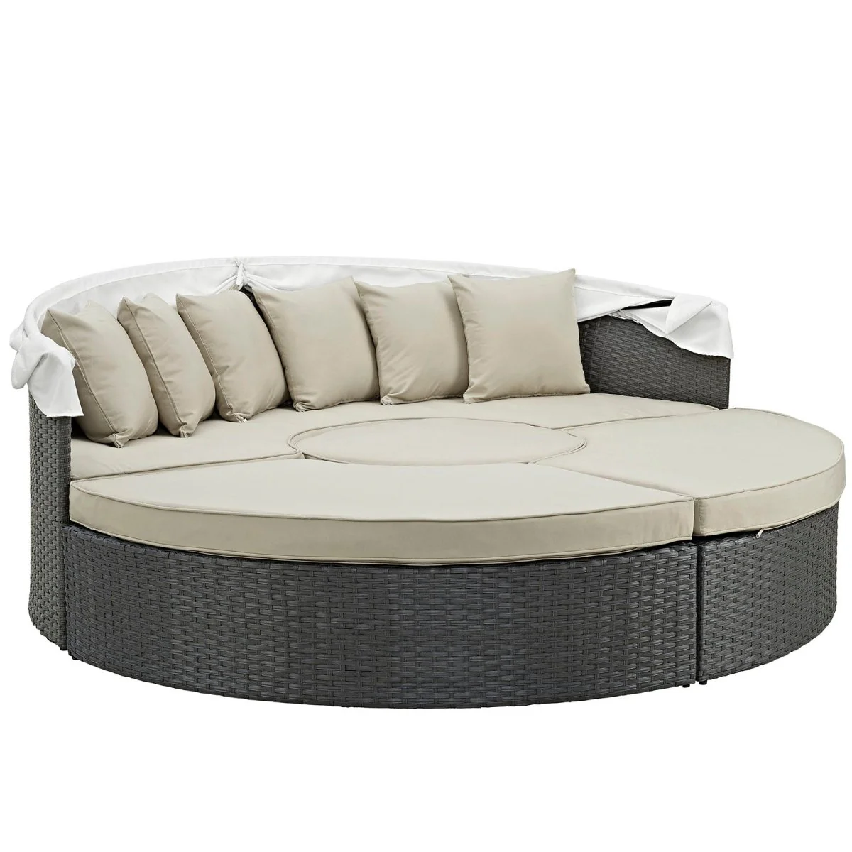 Canvas Outdoor Rattan Daybed with Canopy - Elegant Wicker Lounger for Patio - Image 19