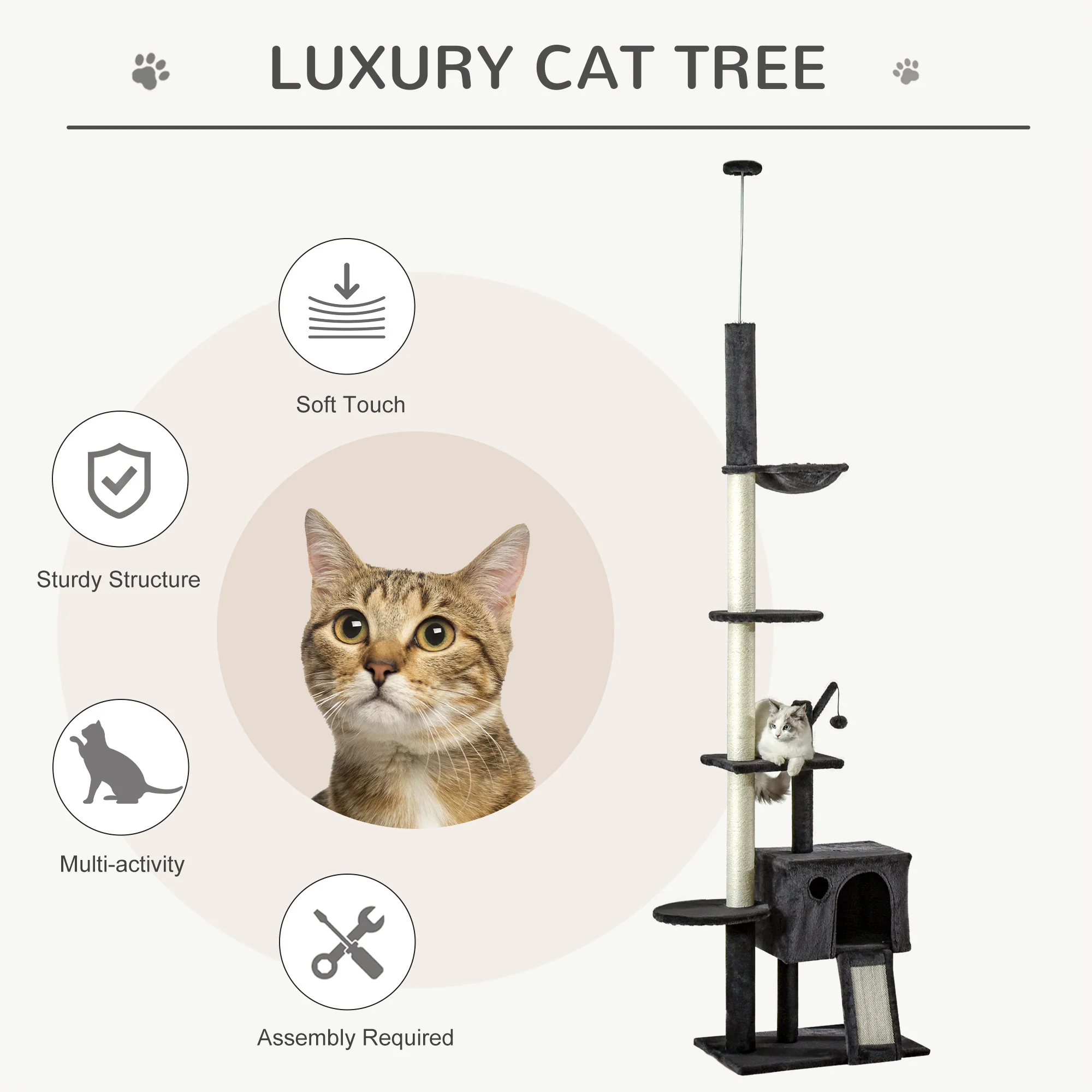 Capella 106-Inch Floor-to-Ceiling Cat Activity Center with Hammock - Image 4