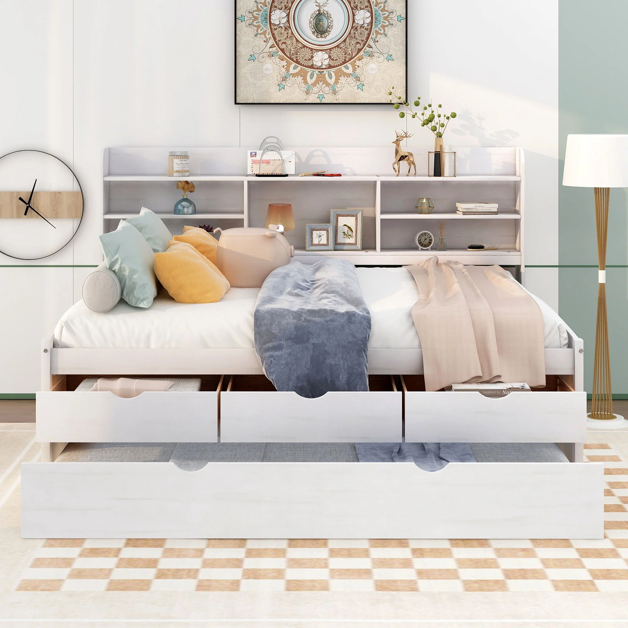 Captain Bed With Built In Bookshelves, 3 Storage Drawers, And Trundle - Image 52