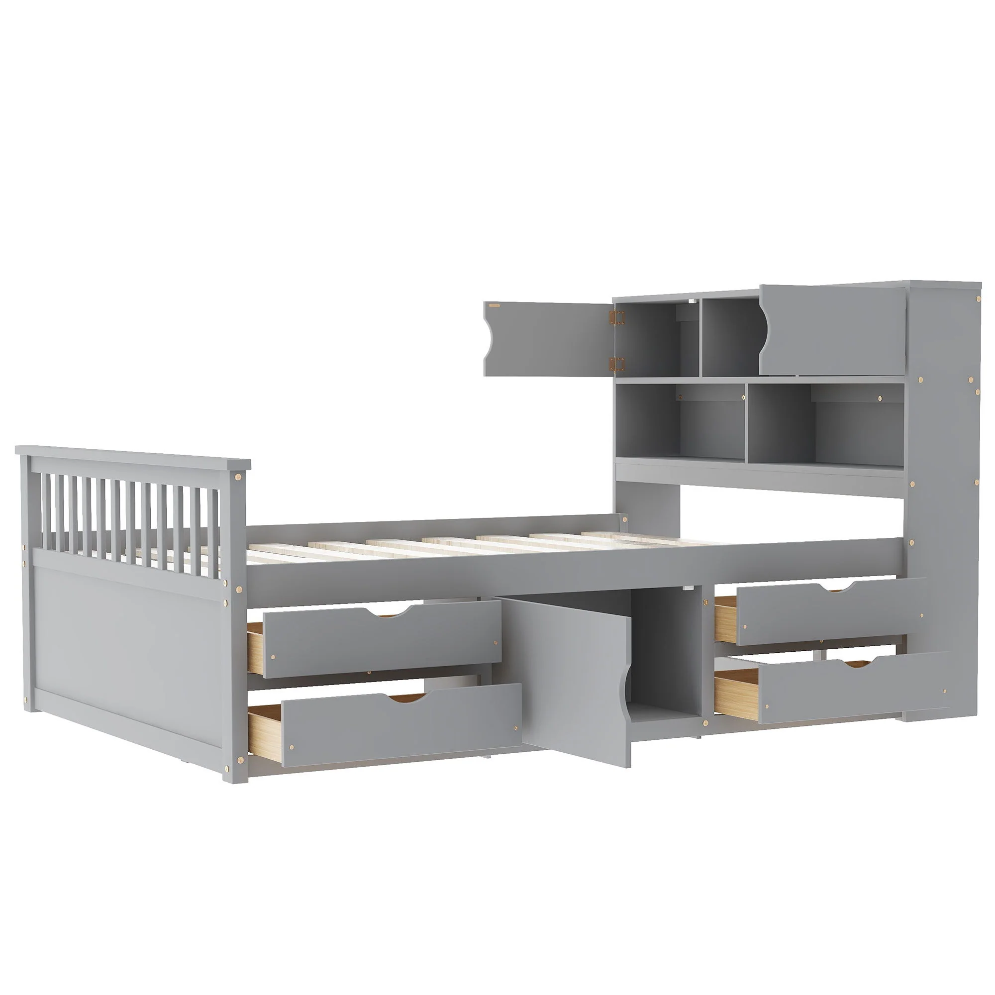 Captain Platform Bed Frame With Bookcase Headboard, 4 Drawers, Storage Shelves - Image 9