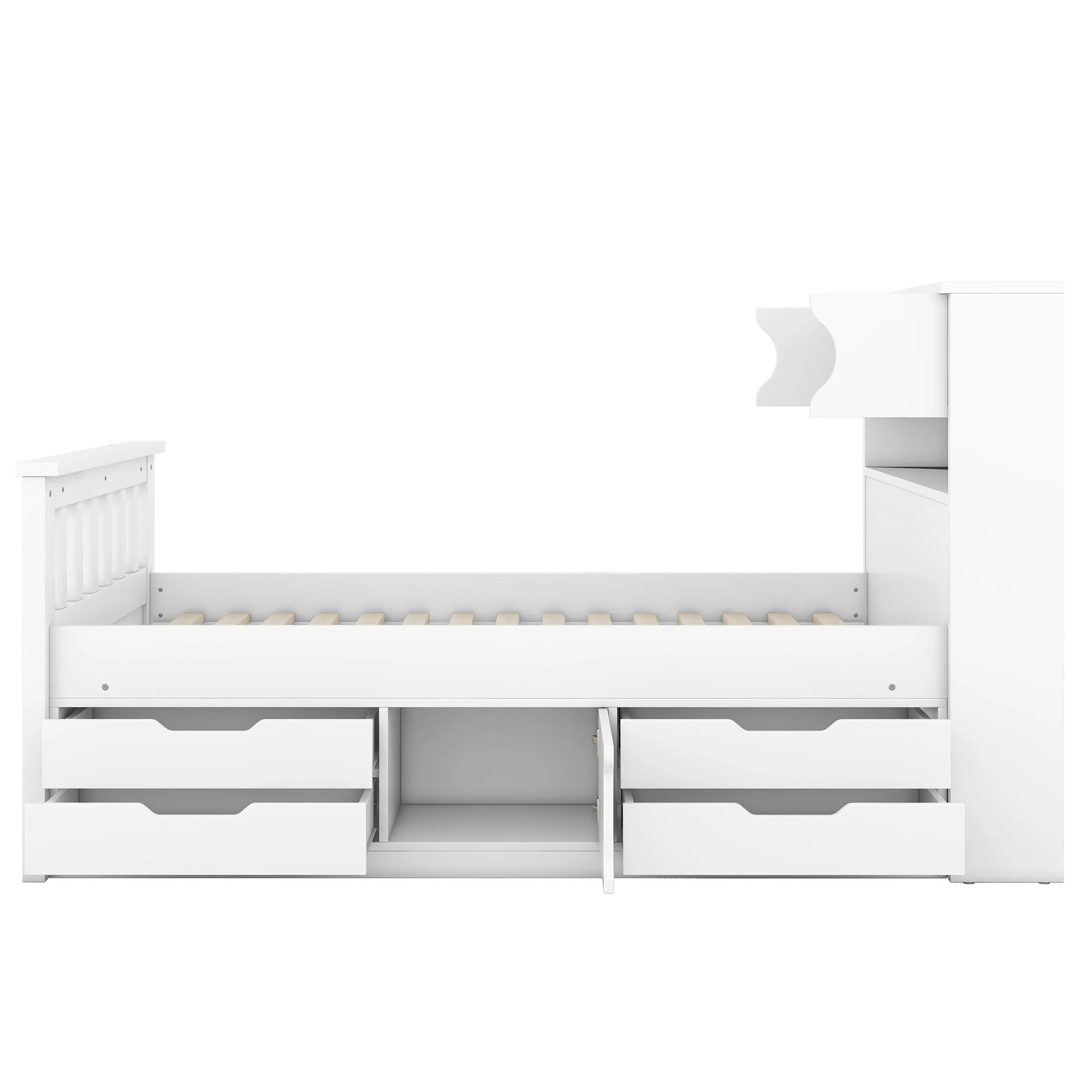 Captain Platform Bed Frame With Storage Bookcases, Shelves, And 4 Drawers - Image 12