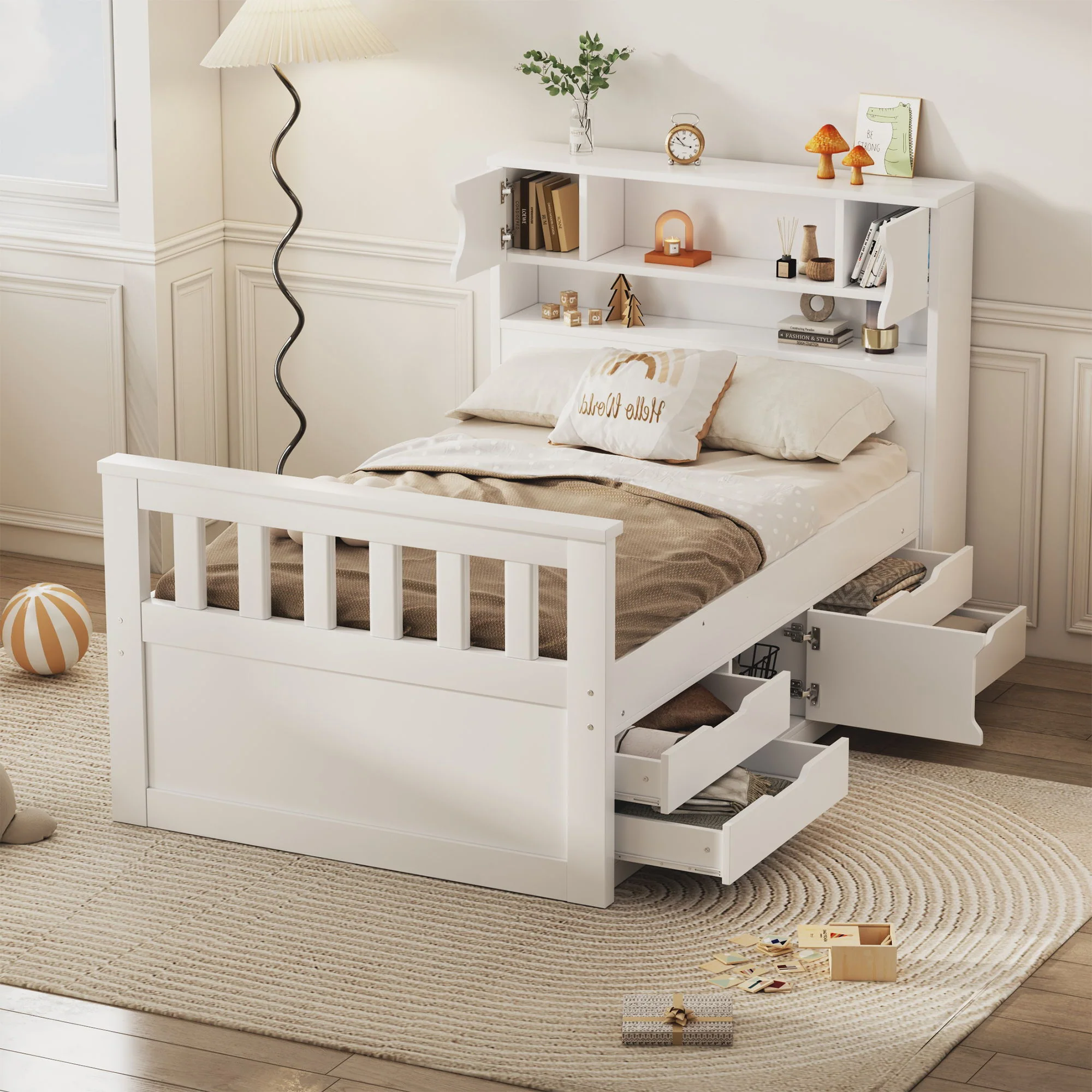 Captain Platform Bed Frame With Storage Bookcases, Shelves, And 4 Drawers - Image 14