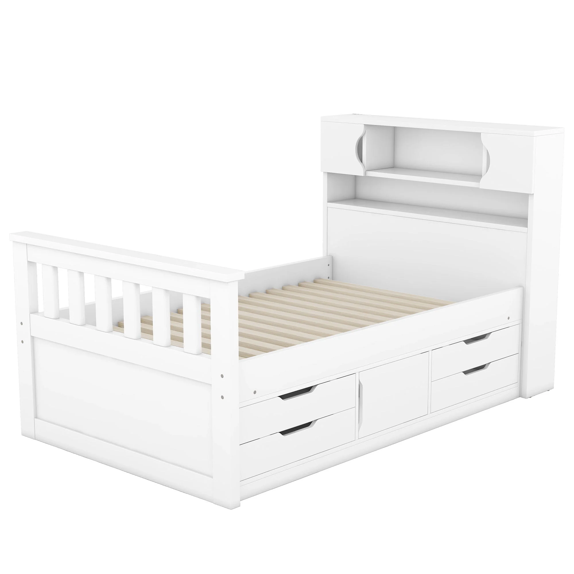 Captain Platform Bed Frame With Storage Bookcases, Shelves, And 4 Drawers - Image 2