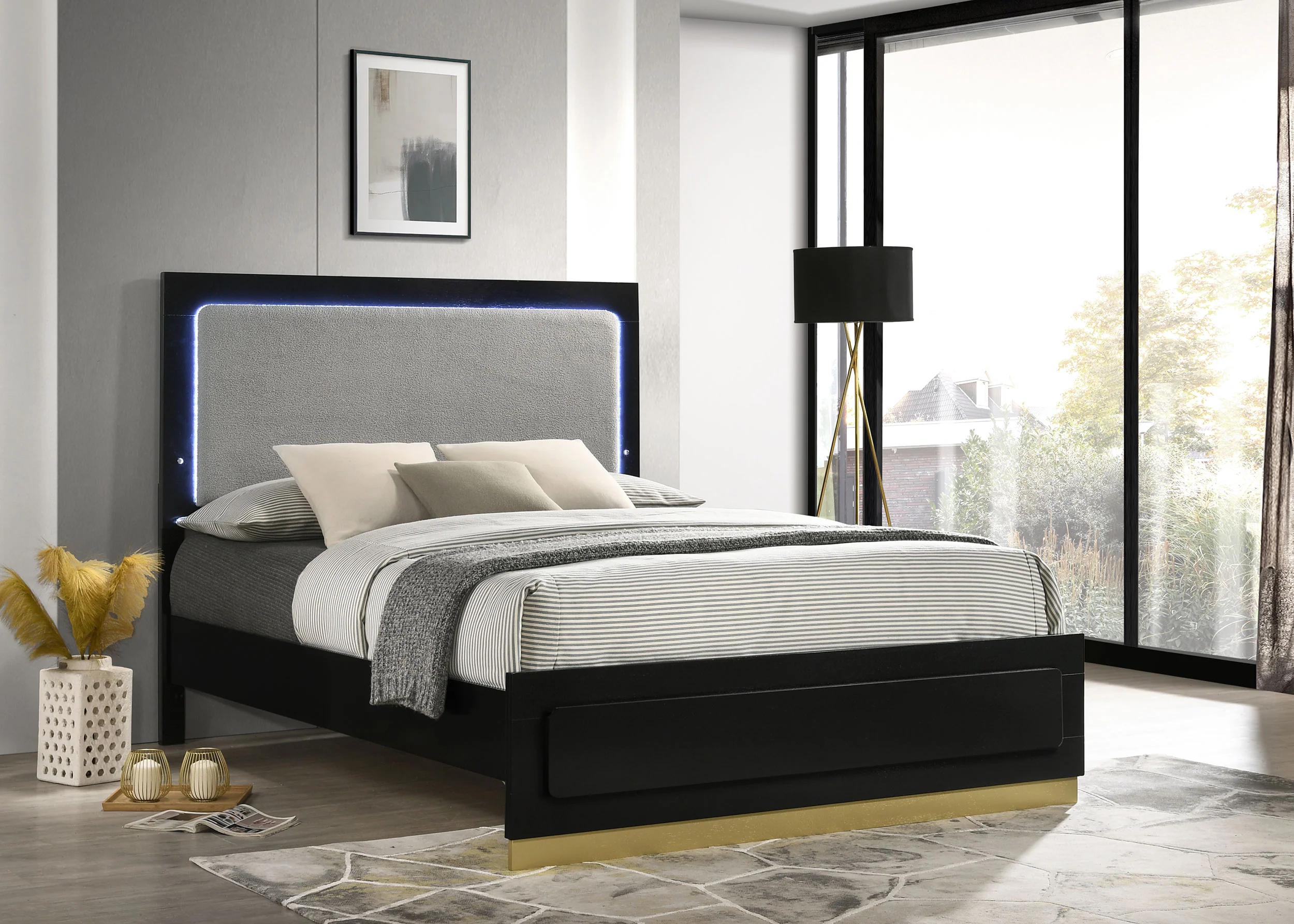 Caraway Wood Eastern King LED Panel Bed Black - Image 5
