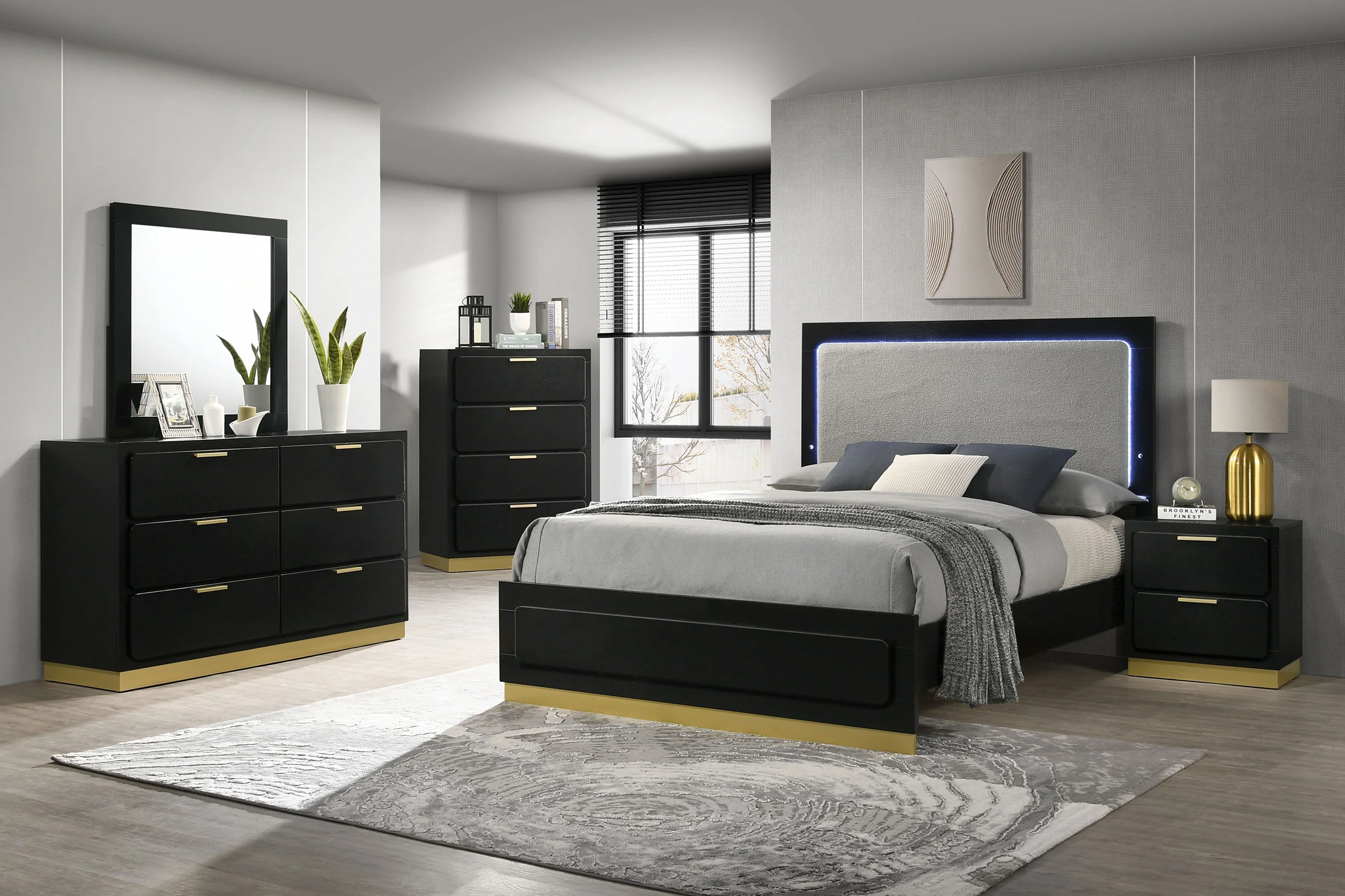 Caraway Wood Eastern King LED Panel Bed Black - Image 7