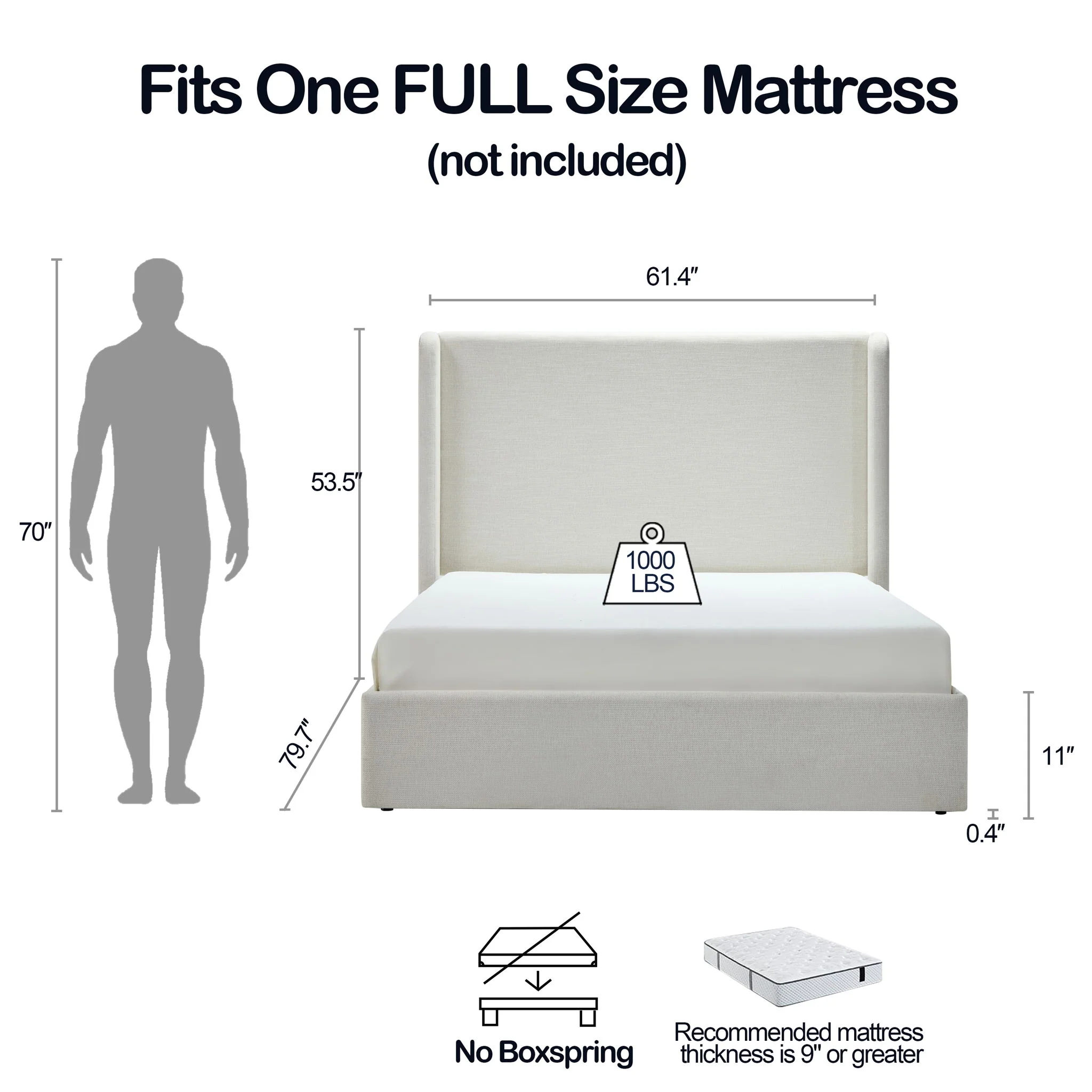 Carmen - Full Size Upholstered Wingback Bed - Ivory - Image 2