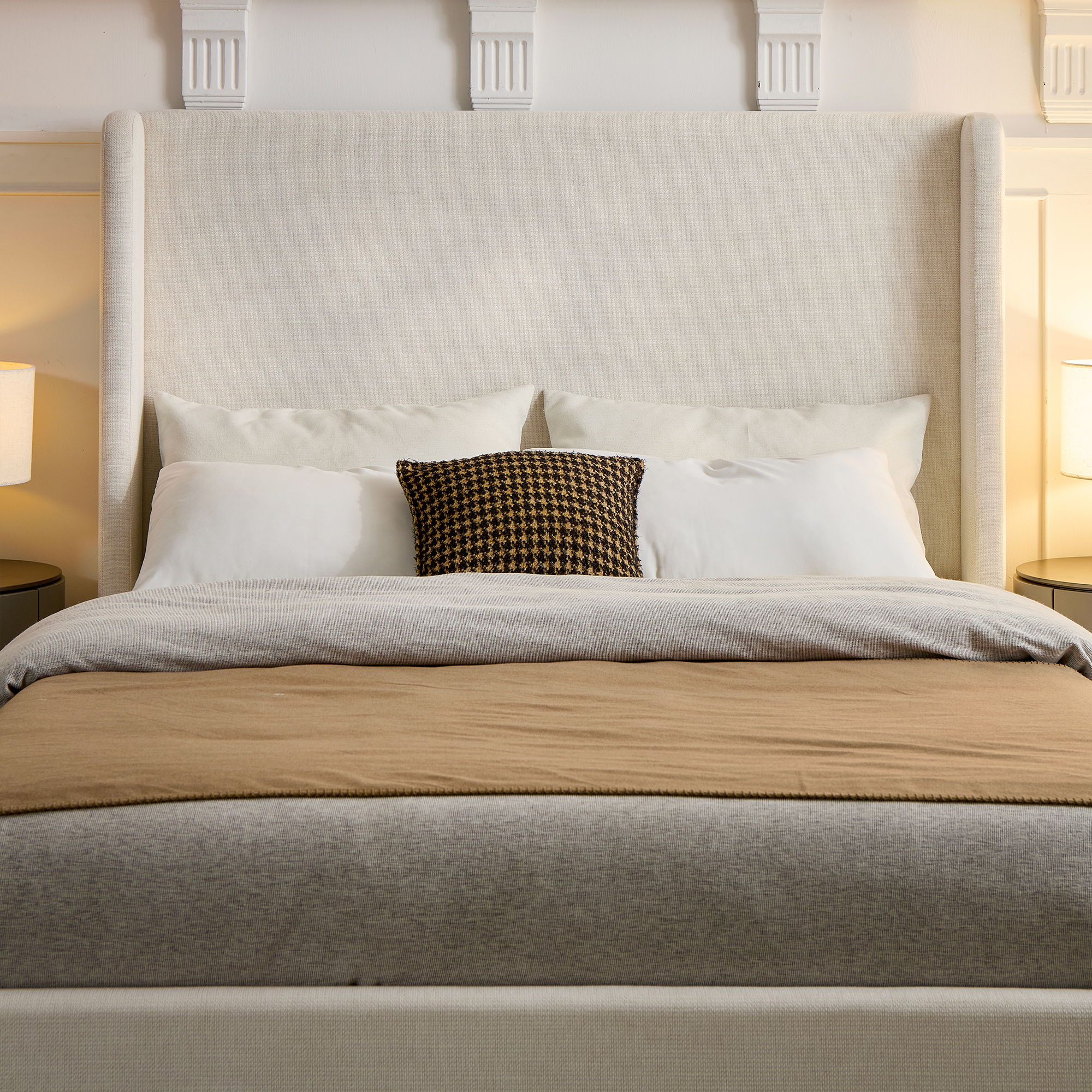 Carmen - Minimalist Upholstered Wingback Bed Frame With High Headboard - Image 4