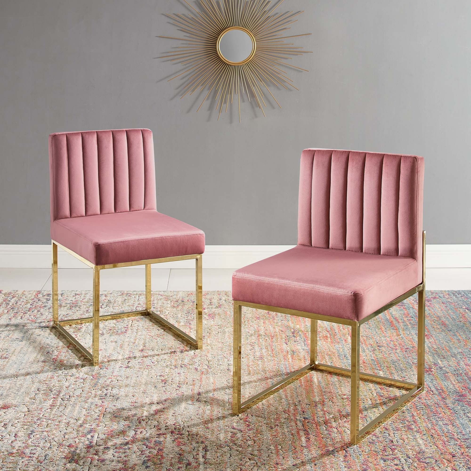 Set of 2 Channel Tufted Performance Velvet Sled Base Dining Chairs - Image 2