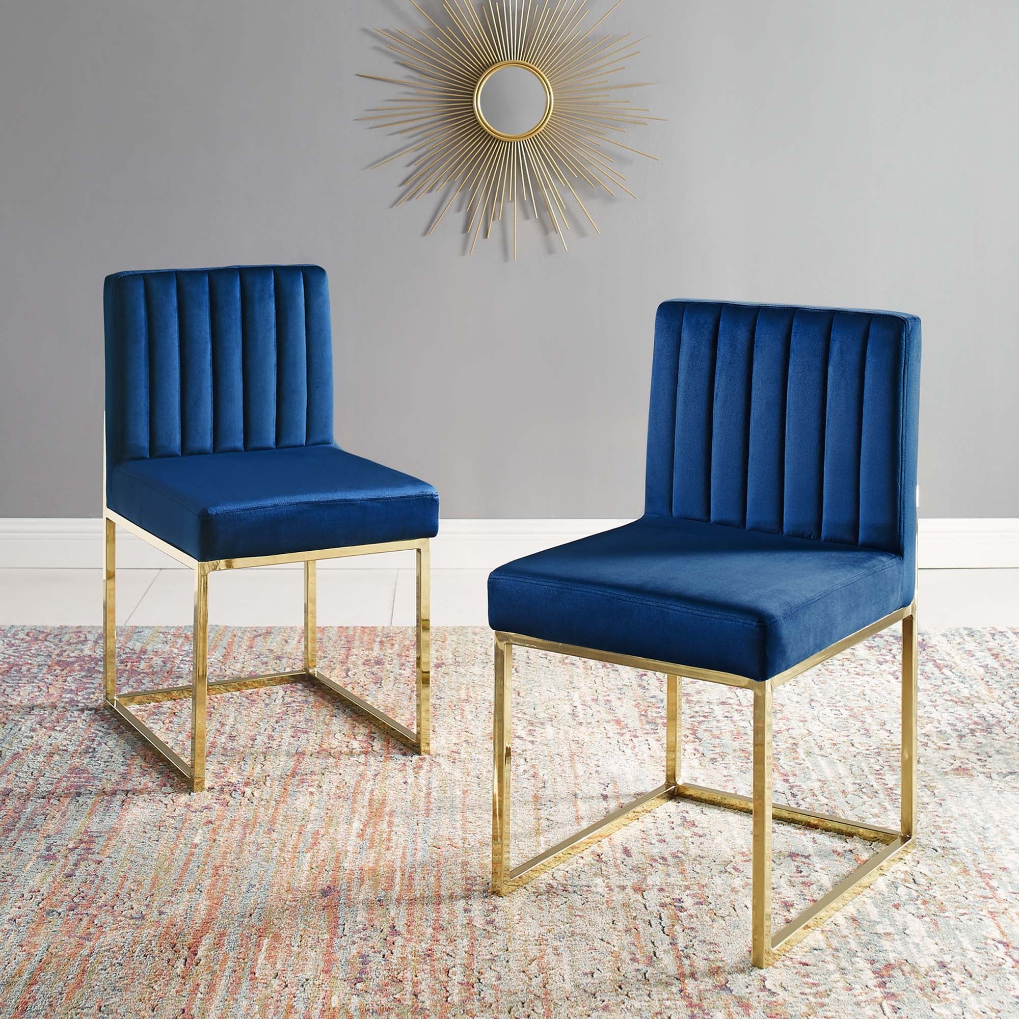 Set of 2 Channel Tufted Performance Velvet Sled Base Dining Chairs - Image 8