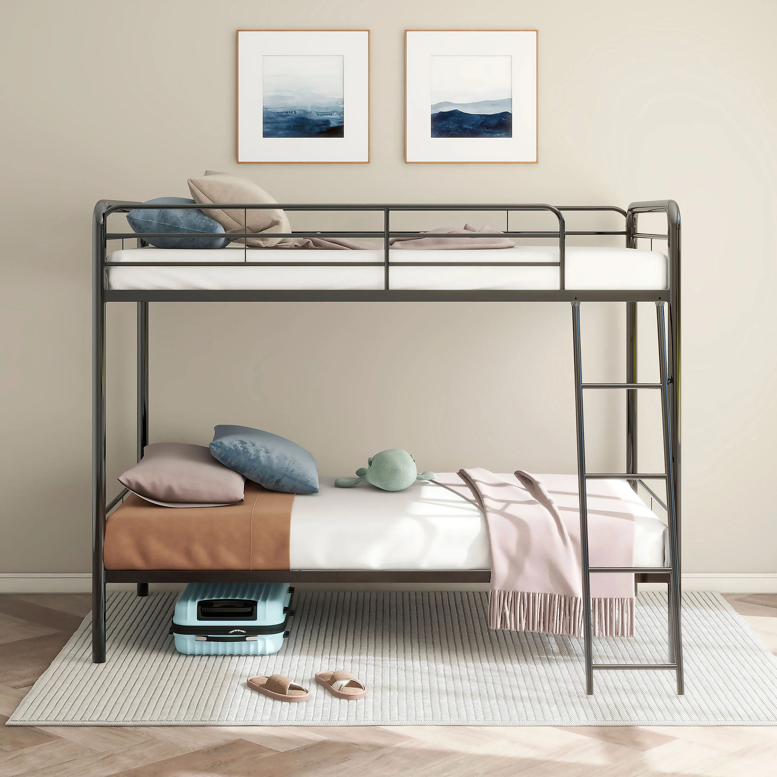 Carson Metal Twin Over Twin Bunk Bed in Glossy Black - Image 4