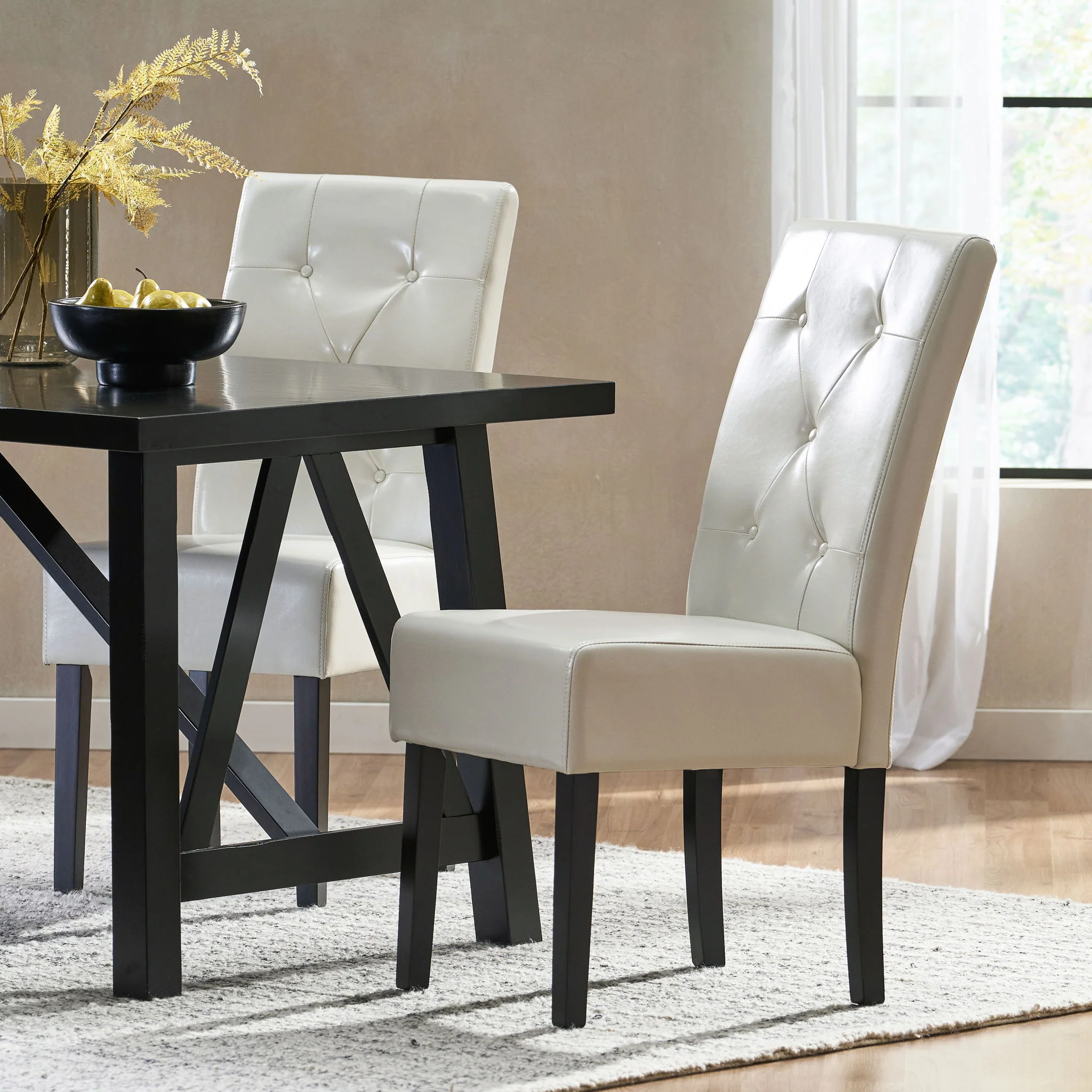 Carter - 5 Tuft Dining Chair With Button Tufted Backrest And Espresso Legs - Ivory - Image 3