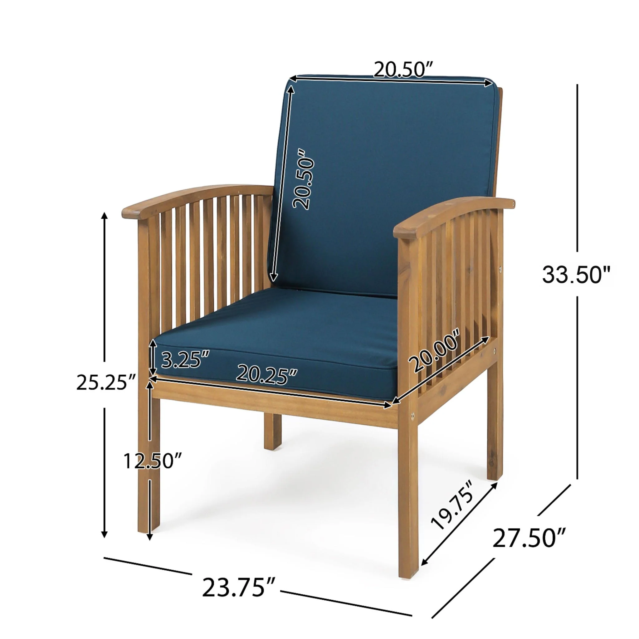 Casa - Acacia Club Chair Coastal Classic Outdoor Seating, Waterproof Fabric - Image 12