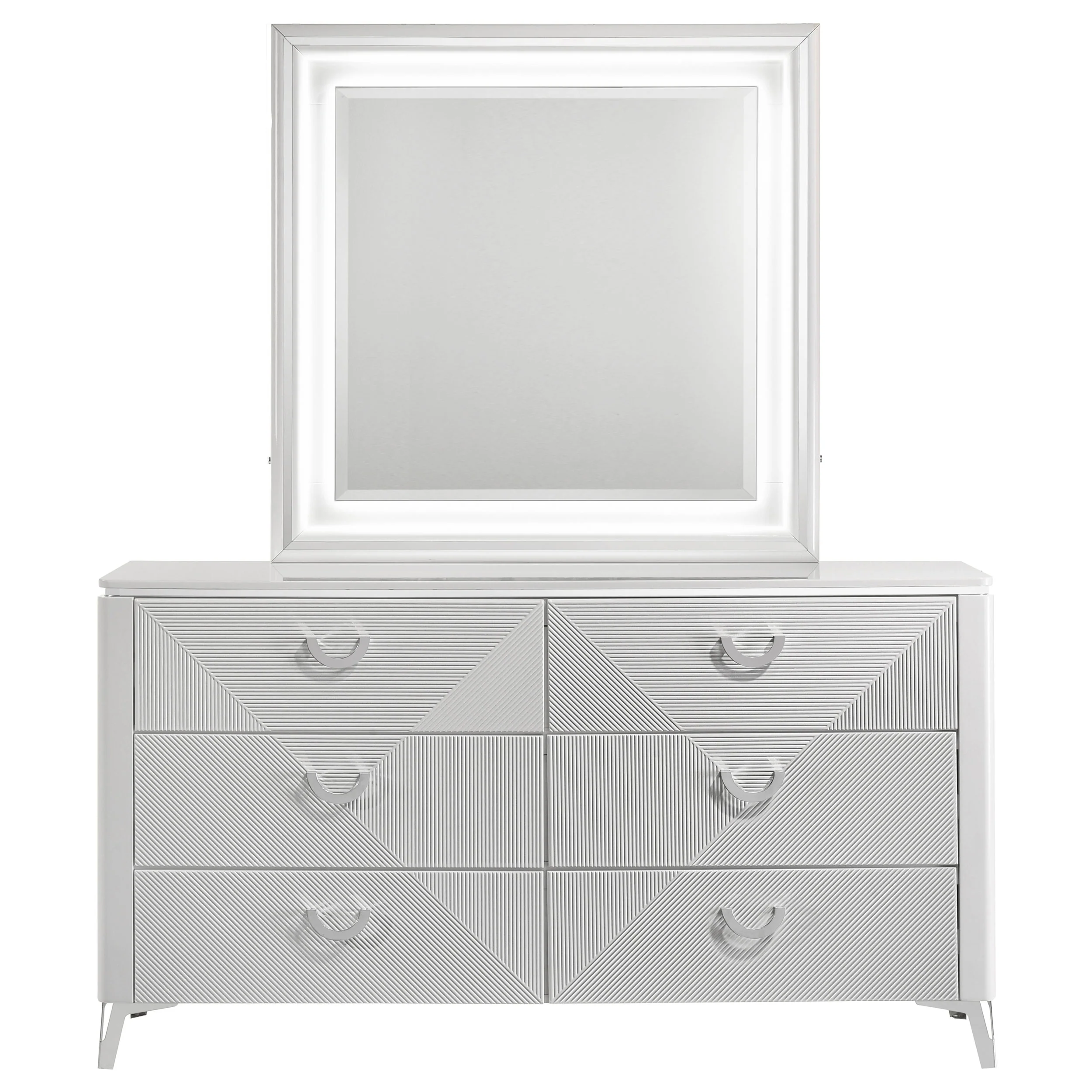 Cassia 6-Drawer Dresser with Mirror - White High Gloss - Image 5