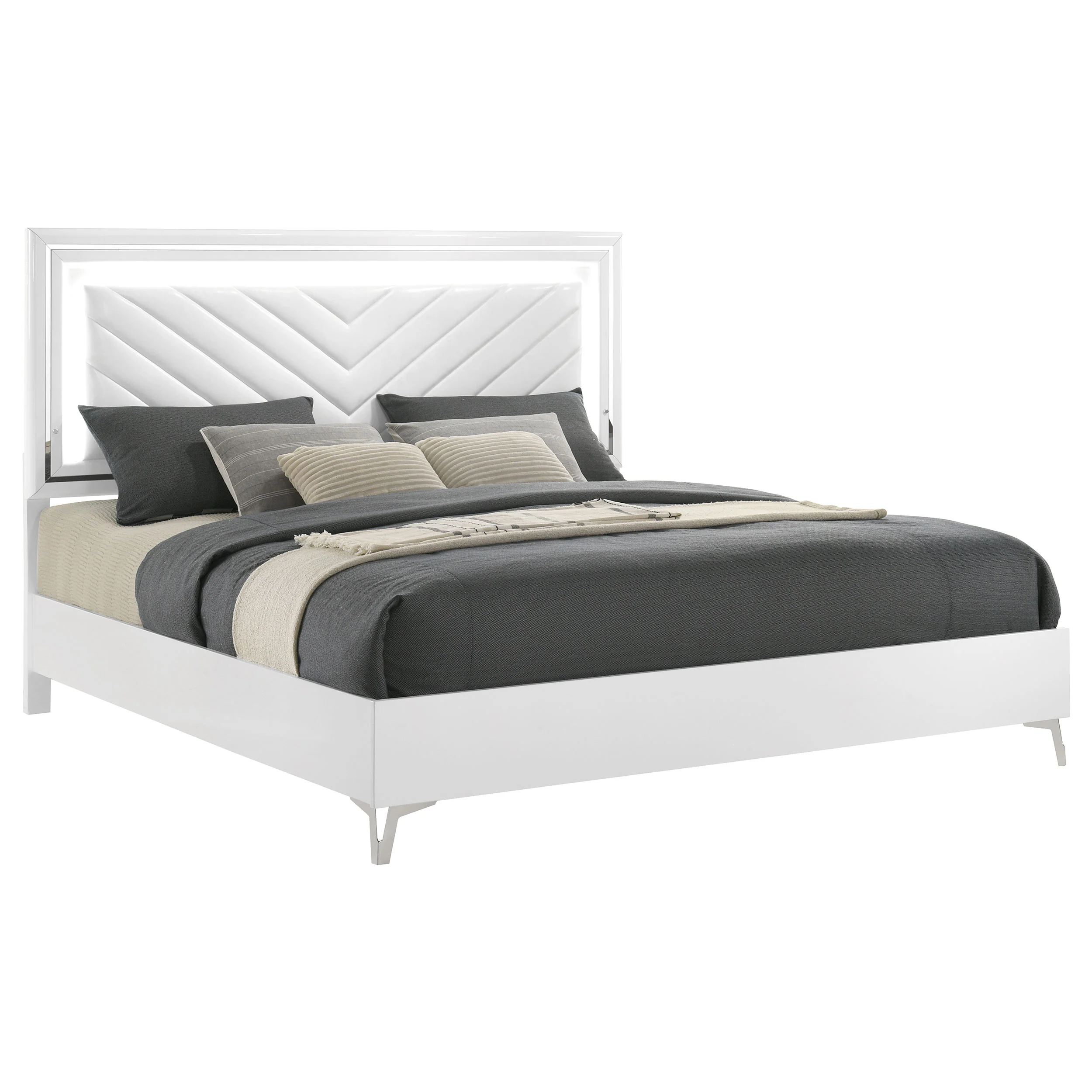 Cassia Eastern King LED Panel Bed White High Gloss - Image 2