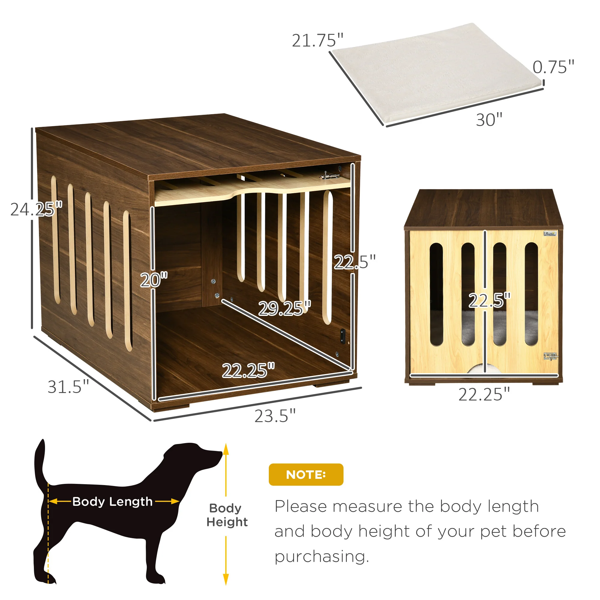 Castor 32-Inch Dog Crate End Table with Retractable Door and Fleece Cushion - Image 7