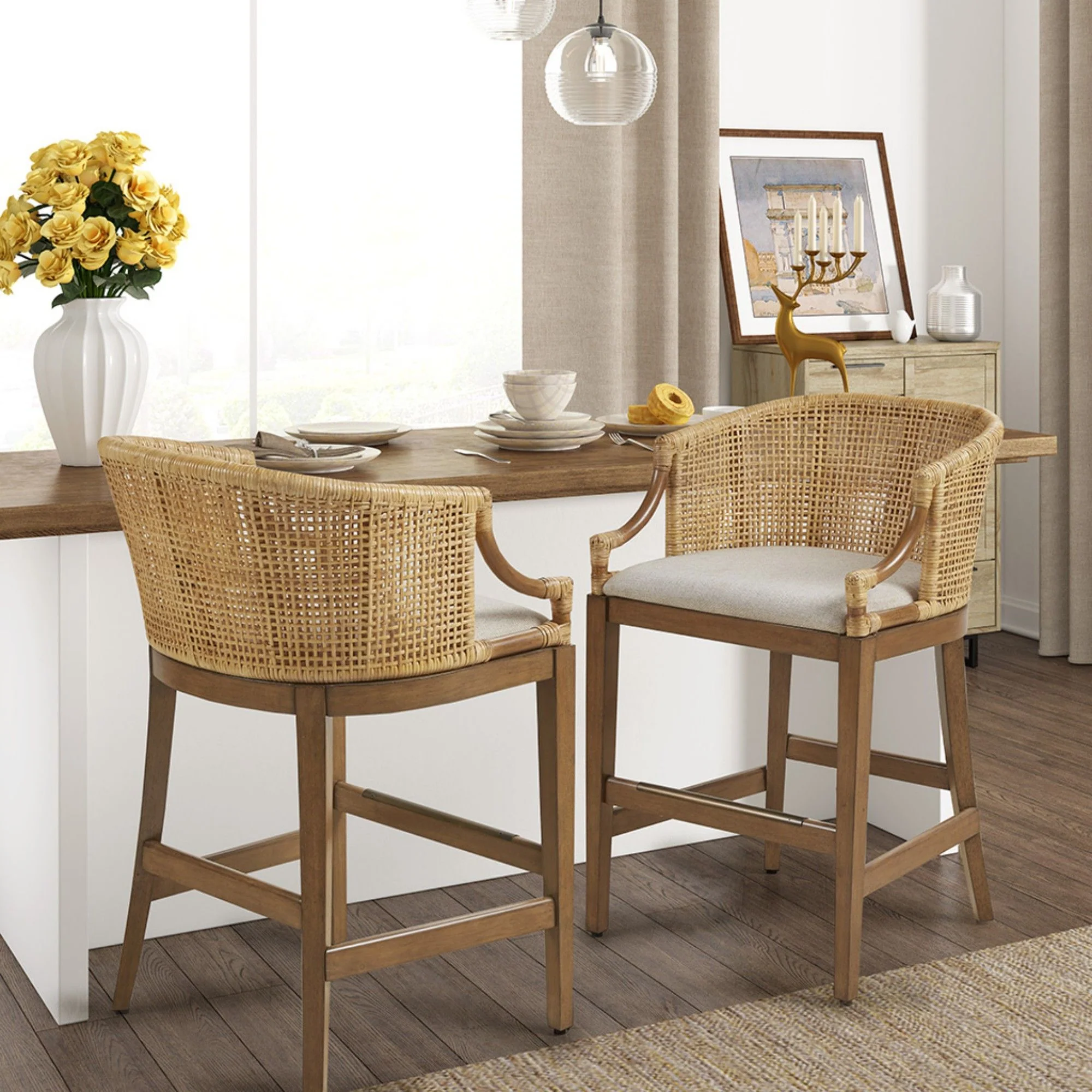 Casual Handcrafted Rattan Counter Stool - Image 14