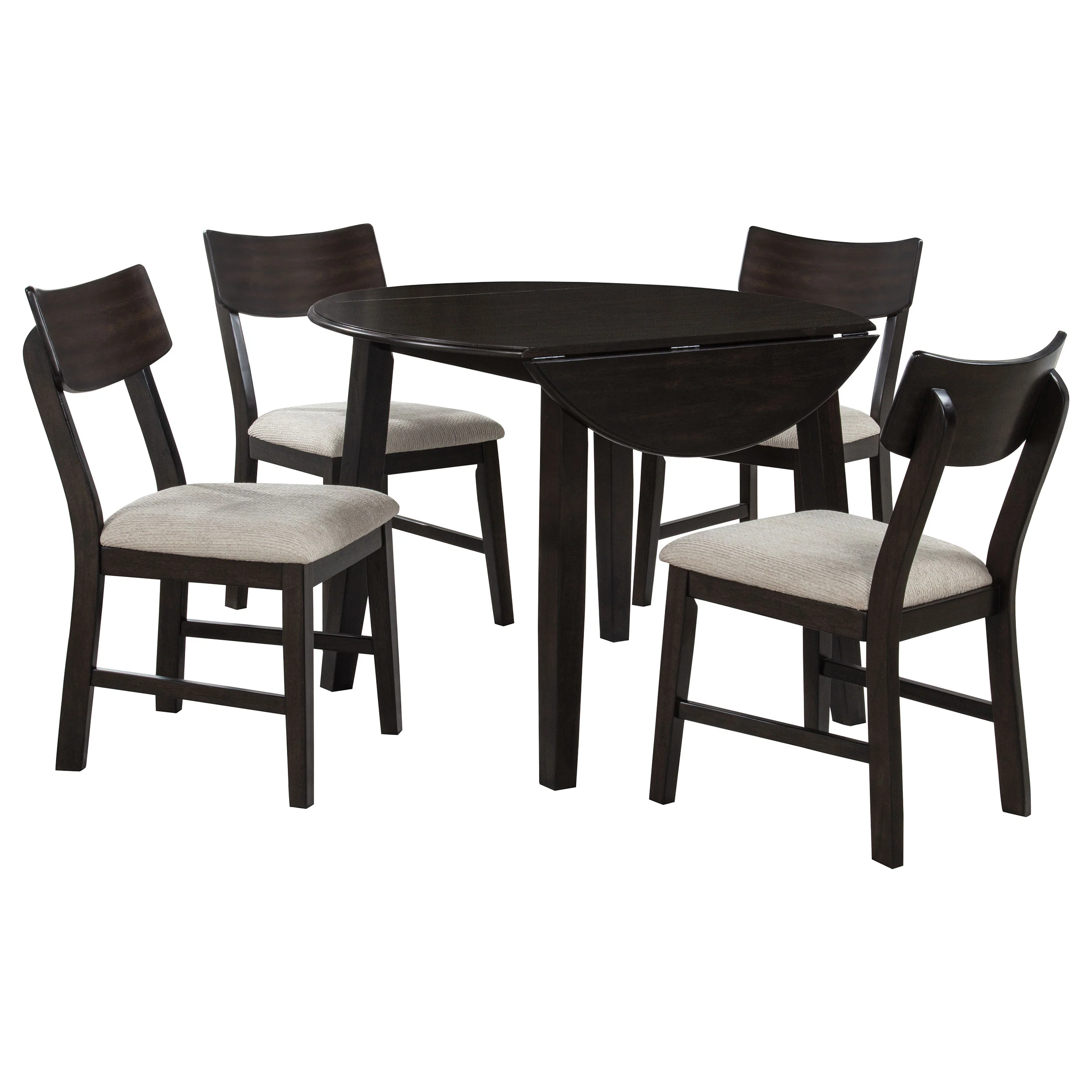 Catley 5-Piece Round Drop Leaf Dining Table Set Dark Coffee - Image 4