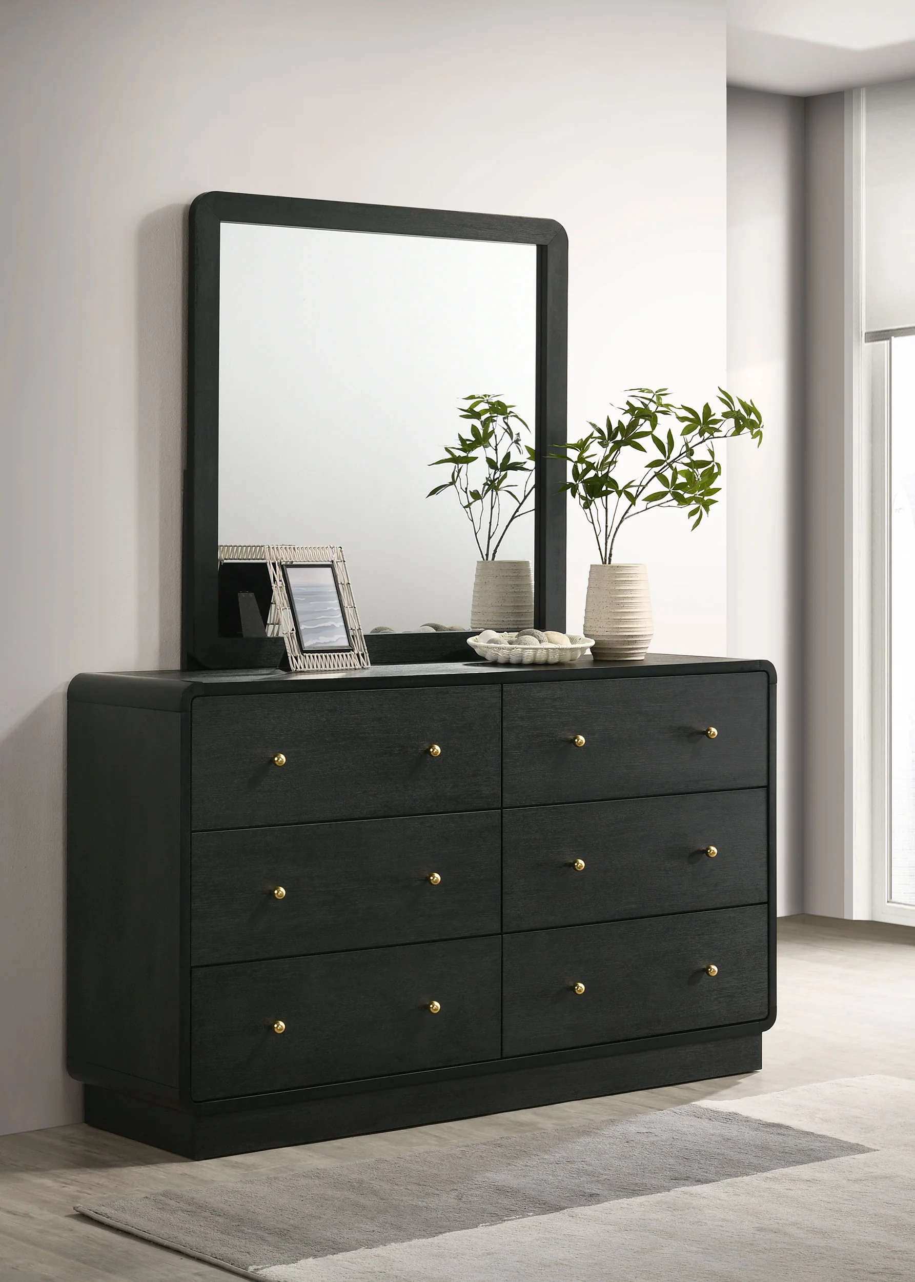 Cavelle 6-Drawer Dresser and Mirror in Black - Image 2