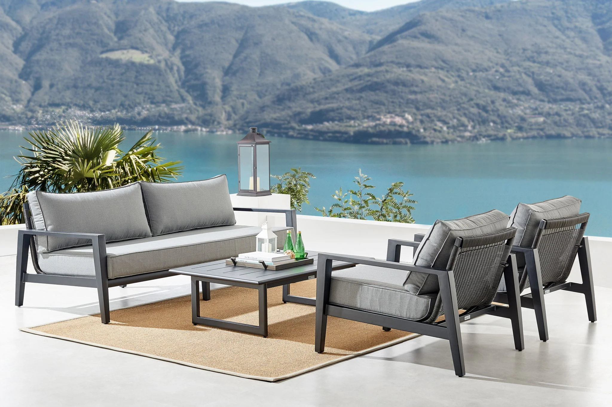 Cayman - 4 Piece Black Aluminum Outdoor Seating Set With Cushion - Black / Dark Gray - Image 6