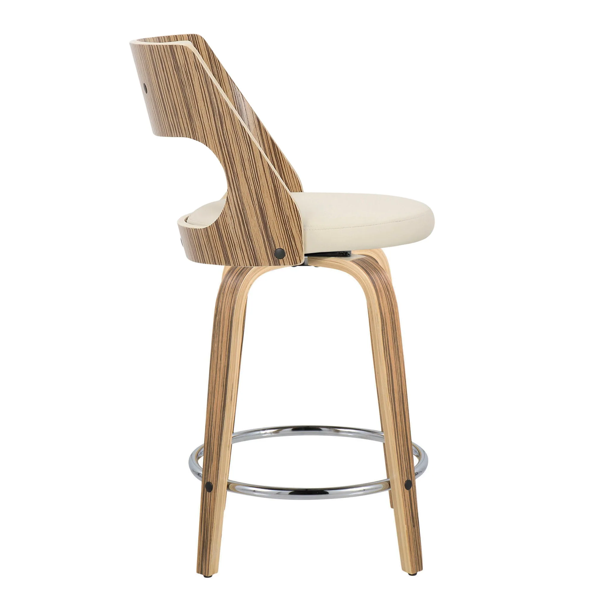 Cecina - Mid-Century Modern Fixed Height Counter Stool With Swivel With Round Footrest (Set of 2) - Zebra / Cream - Image 5