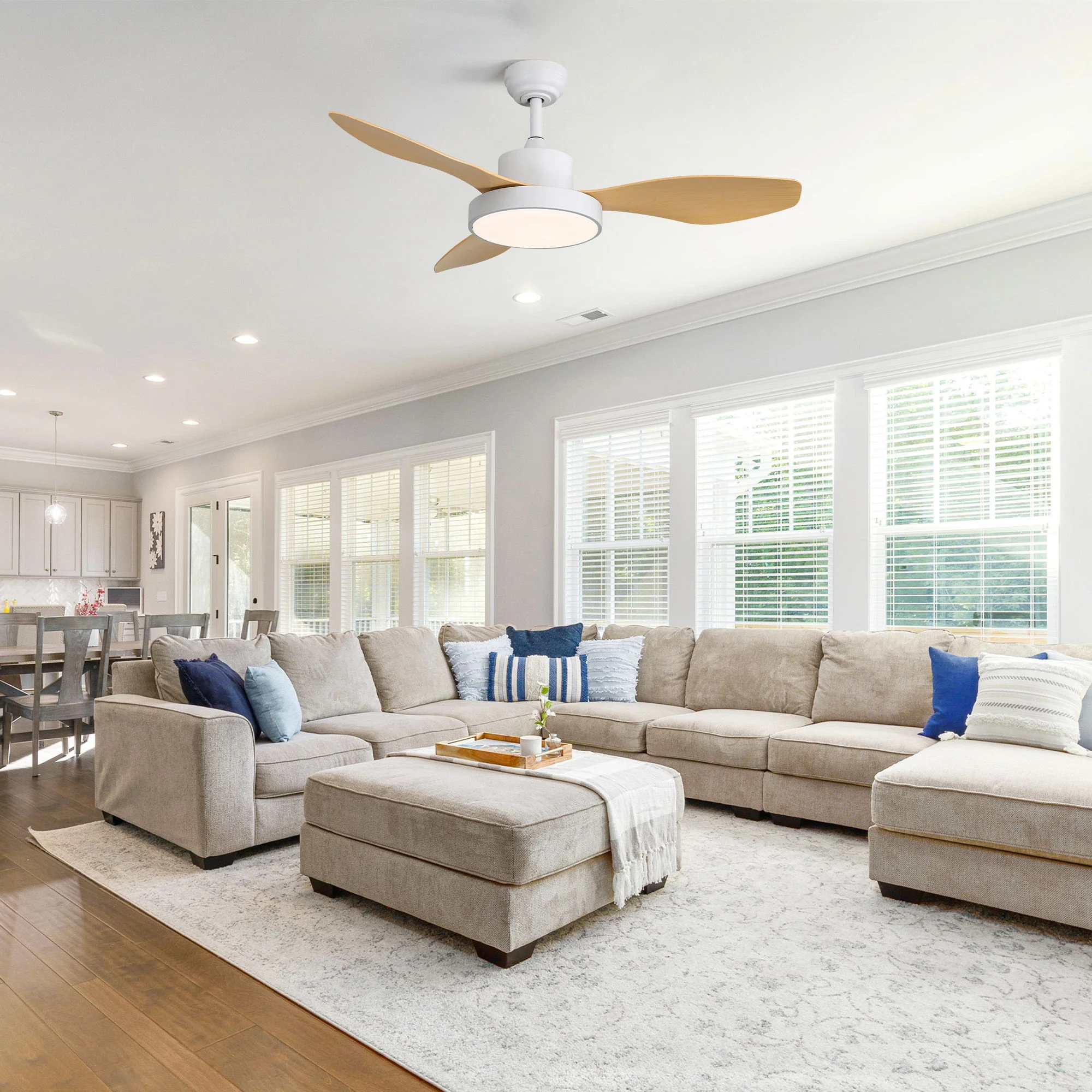 Ceiling Fan With 22W LED Light And Remote Control 6 Speeds Reversible DC Motor For Living Room - White - Image 4