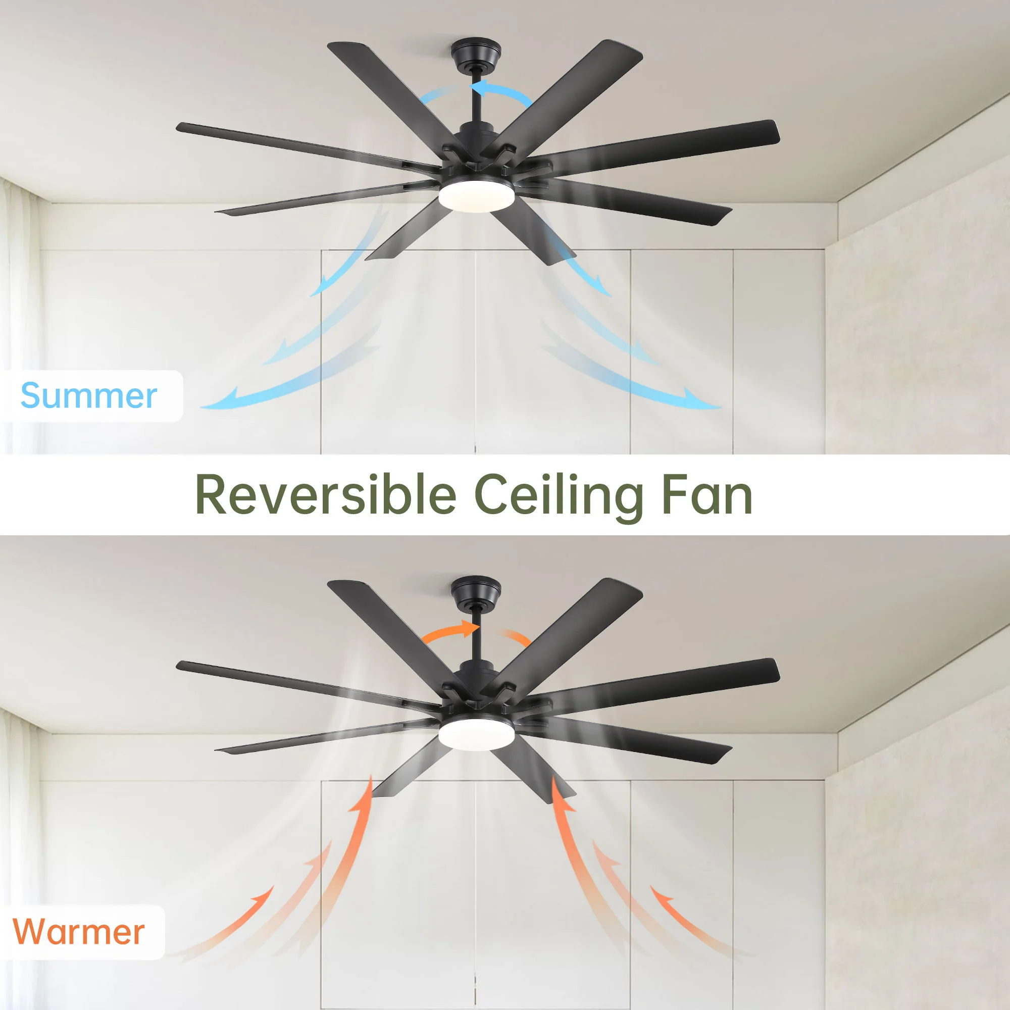 Ceiling Fan With Dimmable LED Light, 8 Blades, Smart Remote Control, Reversible DC Motor For Home Office And Living Spaces - Matte Black - Image 9
