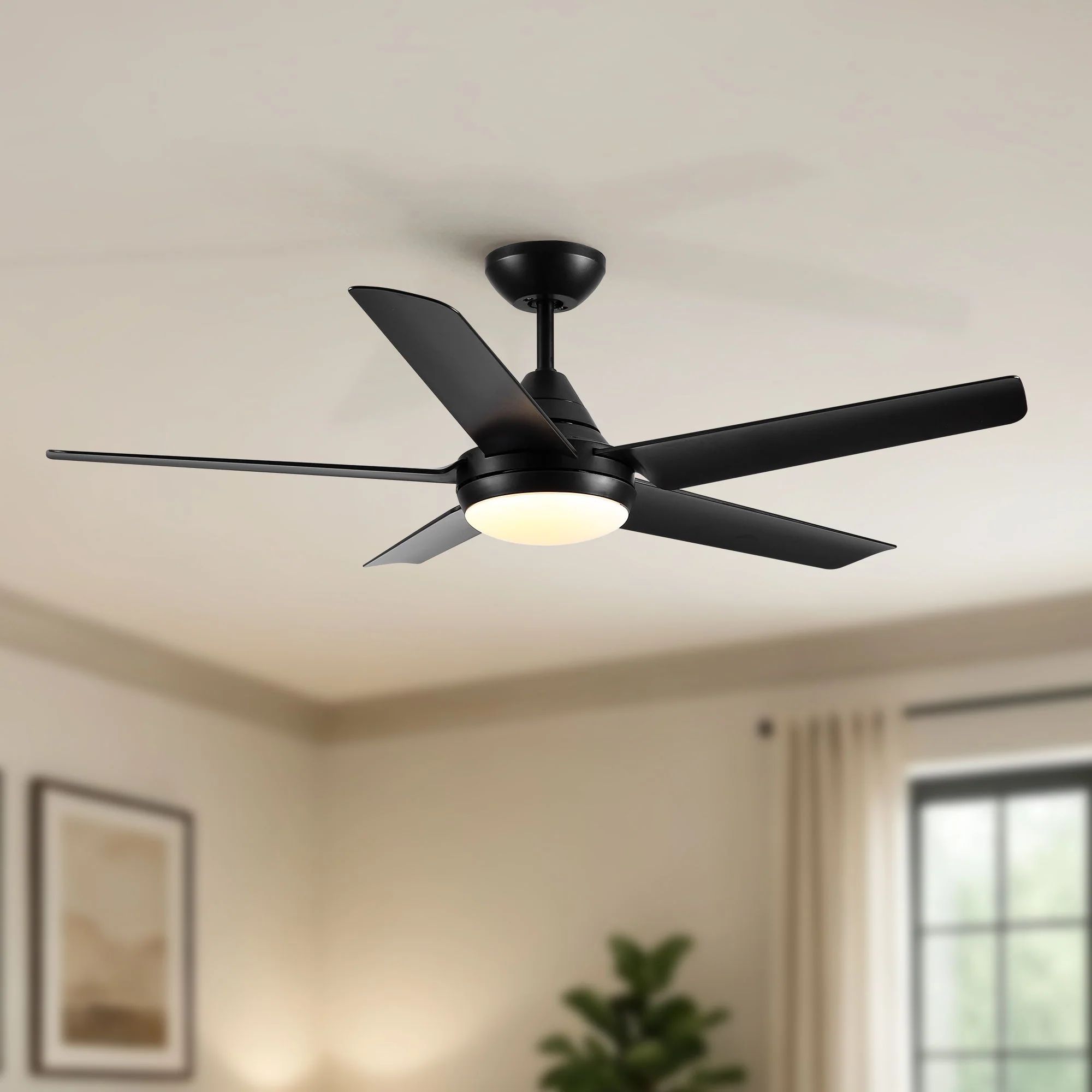 Ceiling Fan With Lights And Remote Control, Reversible DC Motor, 6 Speeds, 3 Cct Dimmable LED, Quiet Timer For Indoor - Black - Image 3
