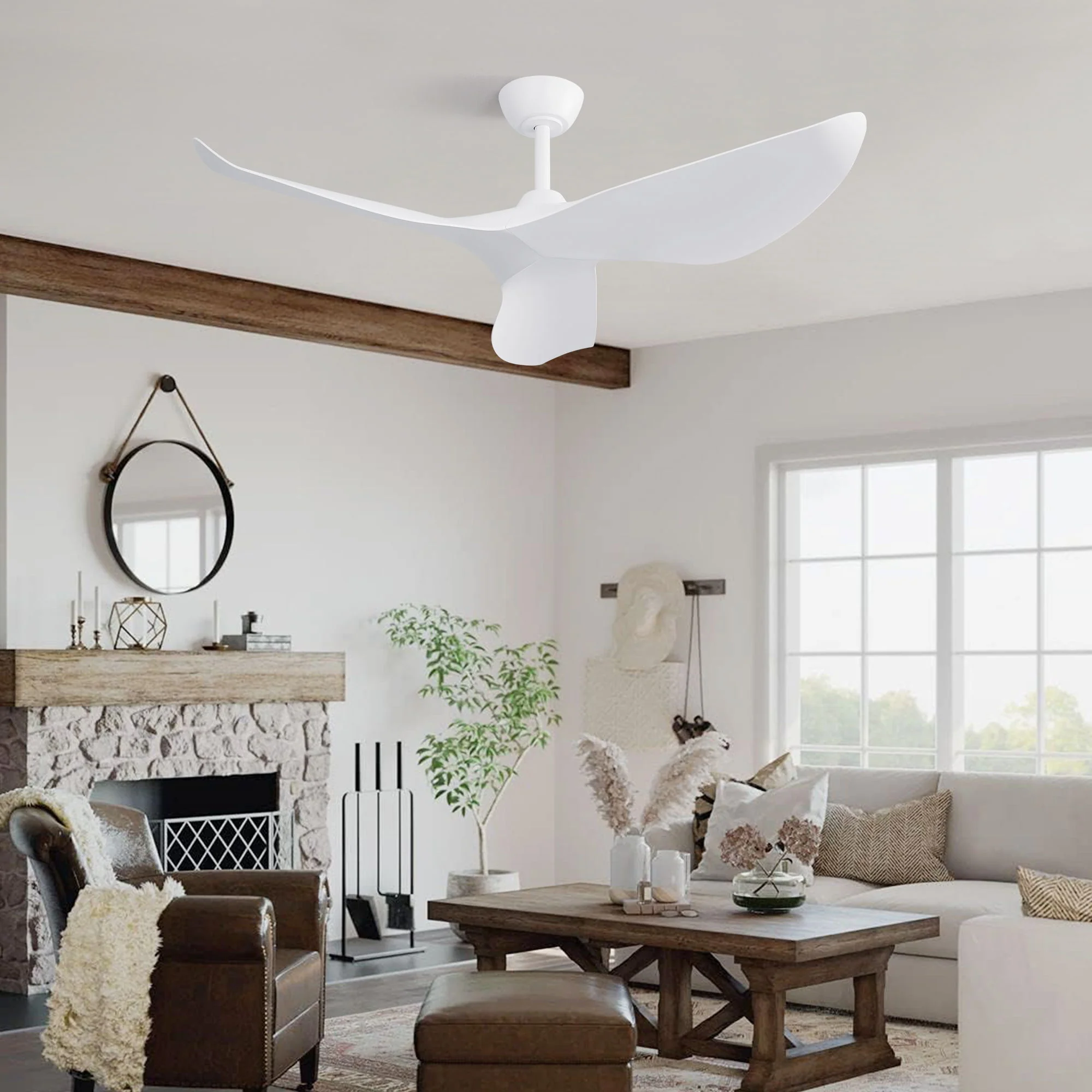 Ceiling Fan Without Light, DC Motor Remote Control Fan For Indoor / Outdoor Use - White - Image 9