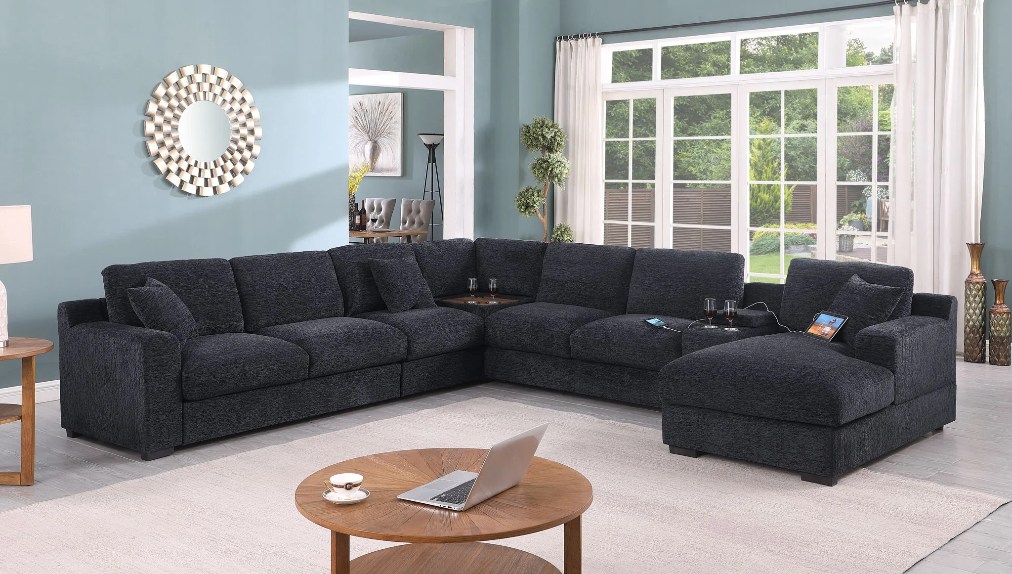 Celine - Fabric Corner Sectional Sofa With Right-Facing Chaise, Cupholders, And Charging Ports - Image 18