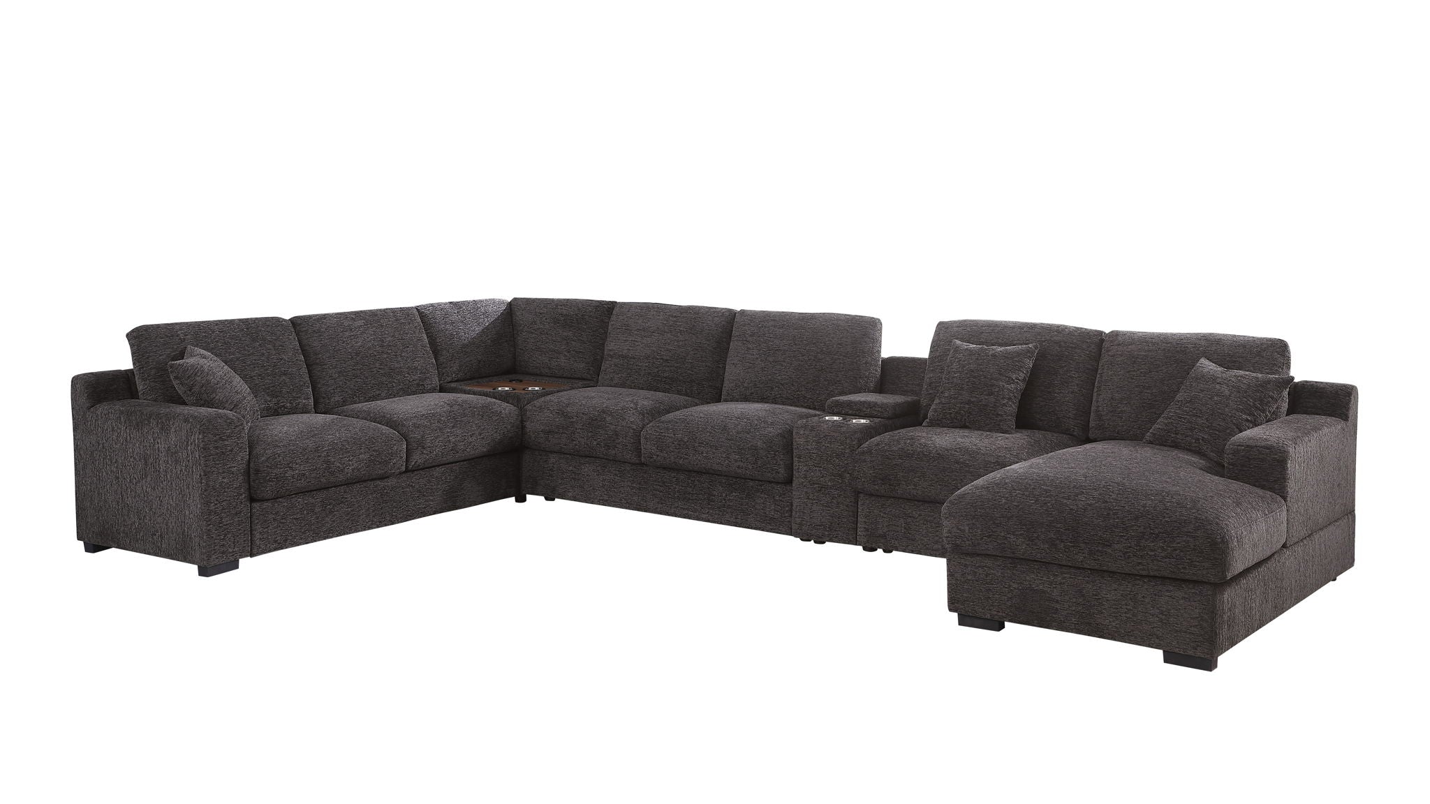 Celine - Corner Sectional Sofa With Right Facing Chaise, Cupholders, And Charging Ports - Gray - Image 7