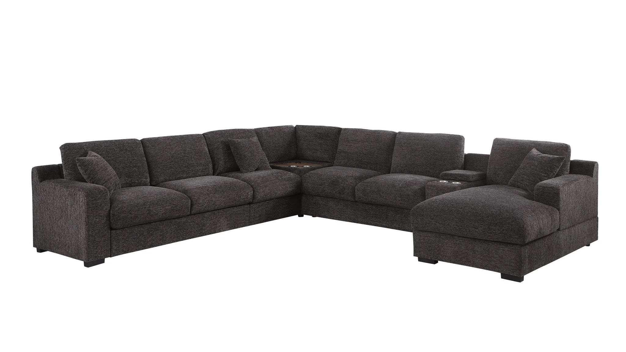 Celine - Corner Sectional Sofa With Right Facing Chaise, Cupholders, And Charging Ports - Gray - Image 8