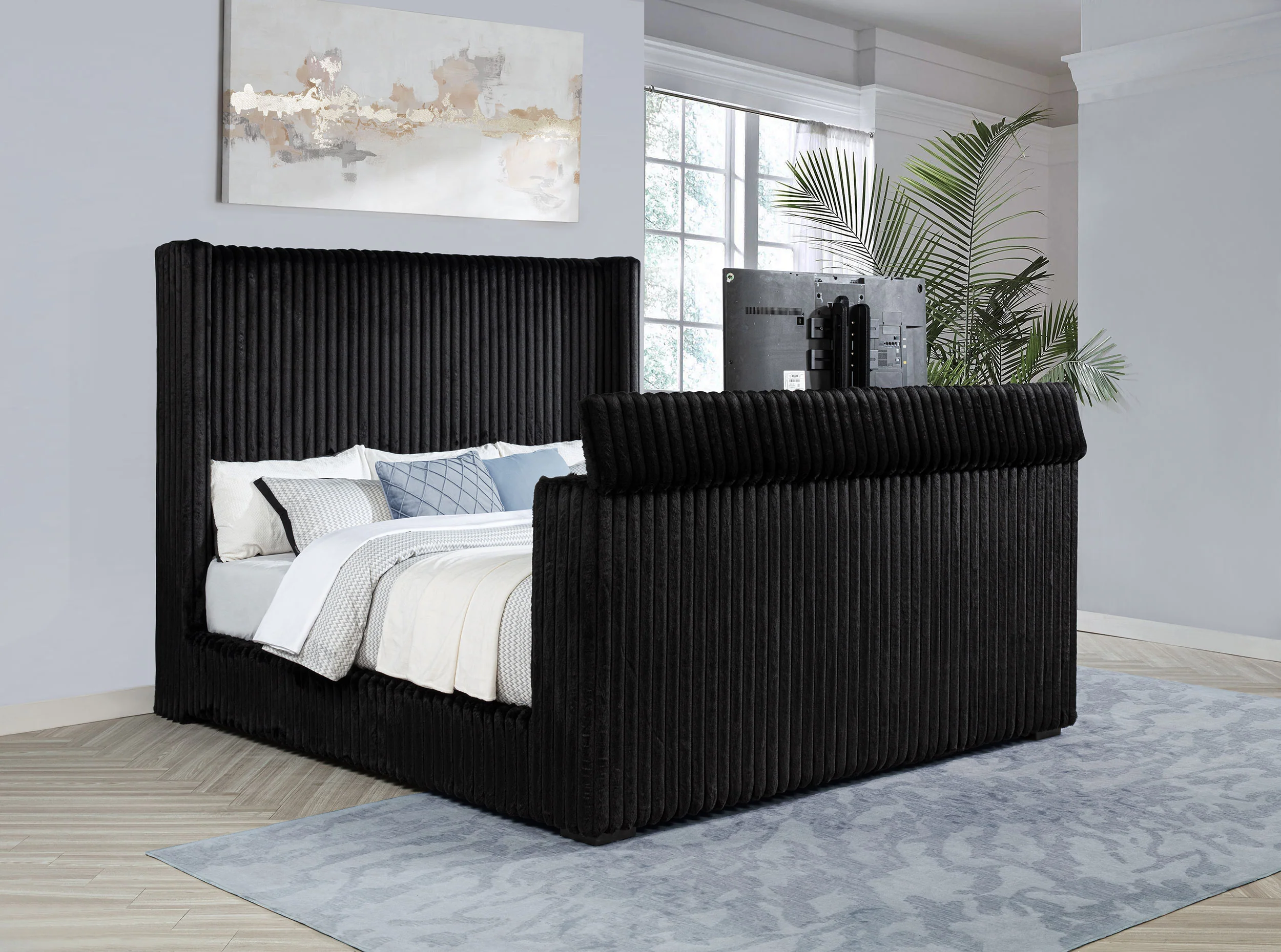 Centergrove Upholstered Eastern King Wingback TV Bed Black - Image 4