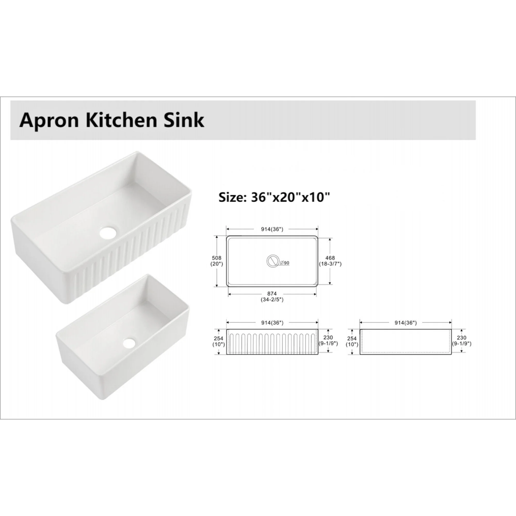 Ceramic Farmhouse Sink With Deep Basin And Stainless Steel Grid - Image 9