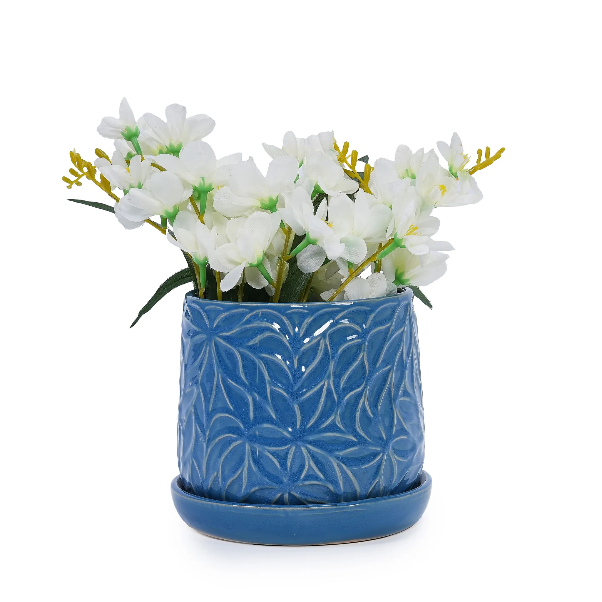 Ceramic Flowerpot, 7" Planter For Patio, Garden, Windowsill (Set of 2) - Antique Navy Blue - Image 5