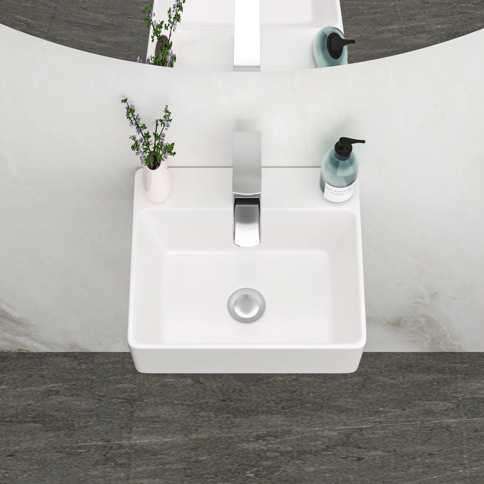 Ceramic Rectangle Wall Mount Bathroom Sink With Single Faucet Hole - Image 3