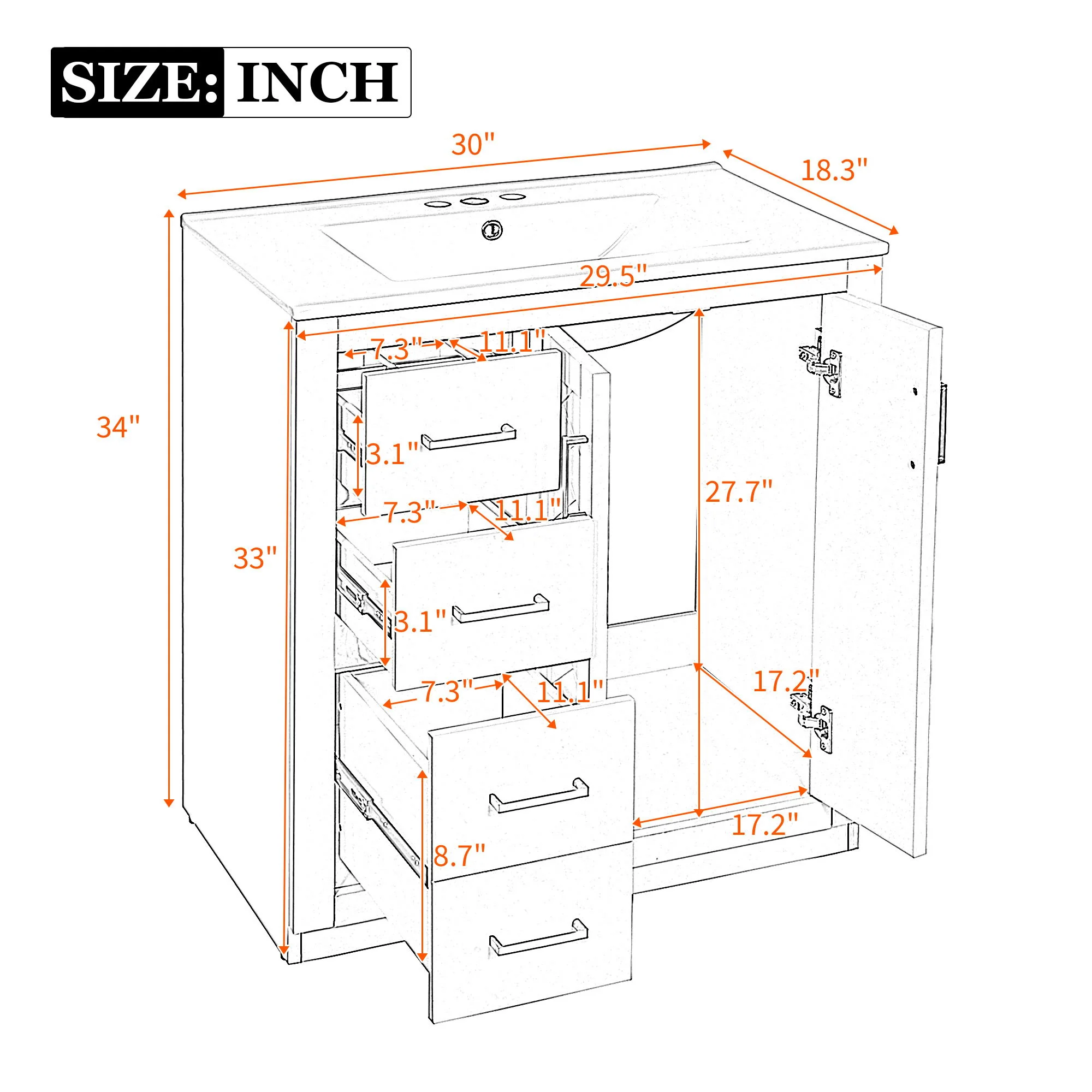 Ceramic Sink Combo, Freestanding Vanity Set With 3 Drawers & Soft Closing Doors - Image 15