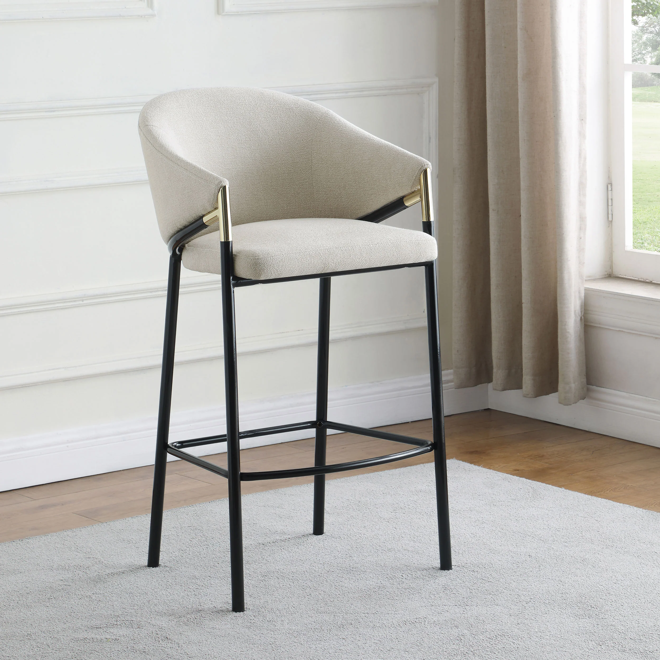 Chadwick Fabric Upholstered Bar Chair Beige, Set of 2 - Image 3