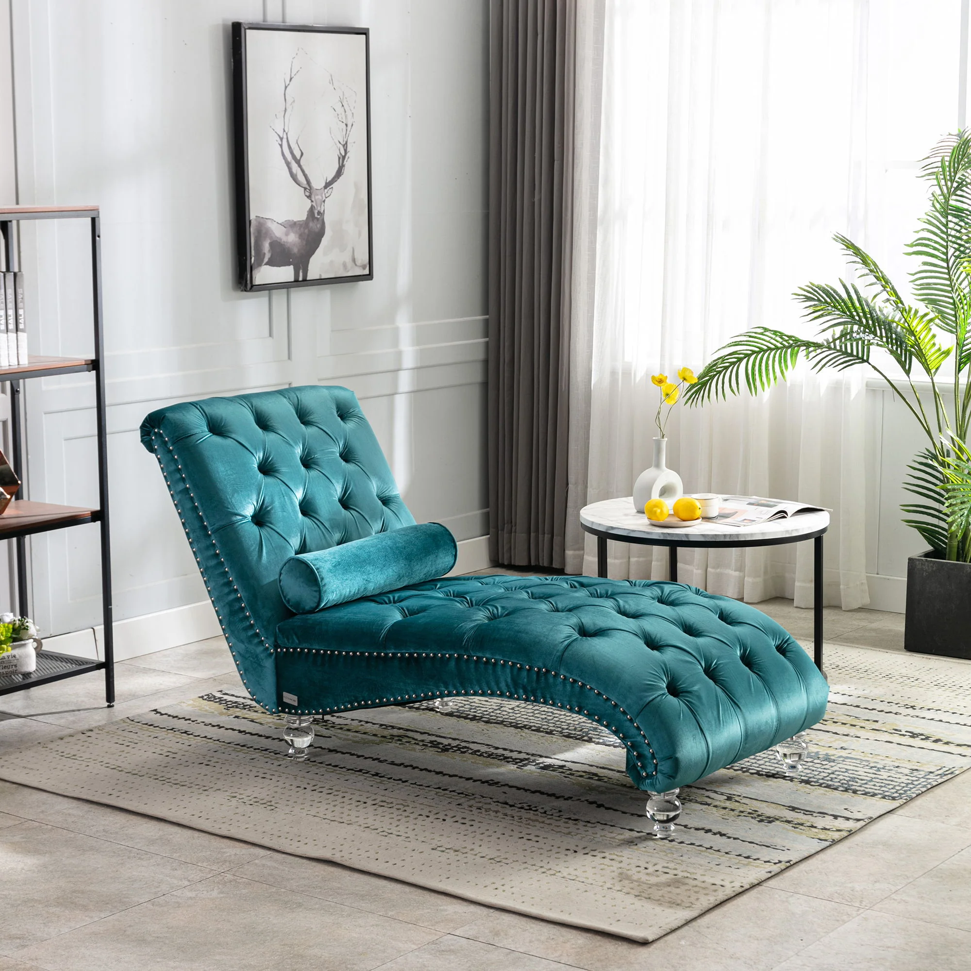 Chaise Lounge Indoor, Button Tufted Upholstered Chaise Lounge Chair With Pillow - Image 11