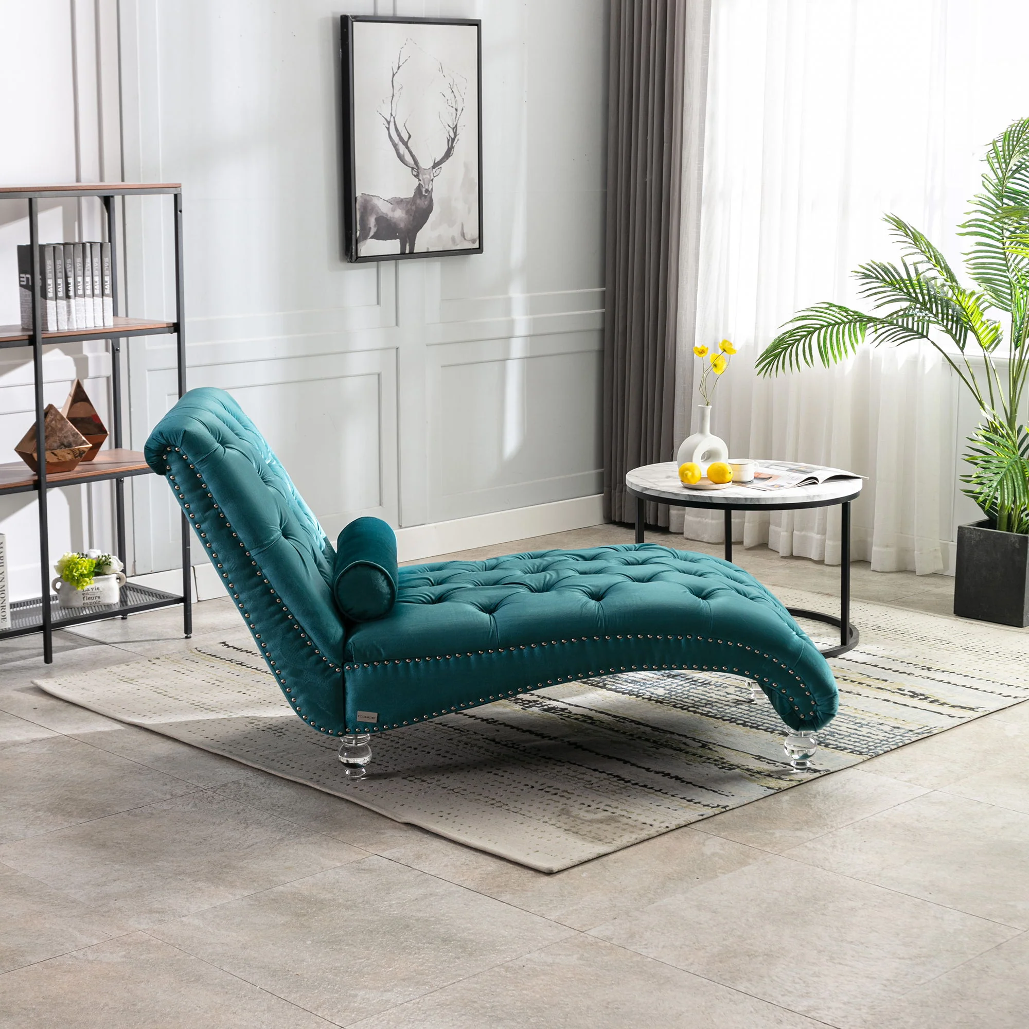 Chaise Lounge Indoor, Button Tufted Upholstered Chaise Lounge Chair With Pillow - Image 36