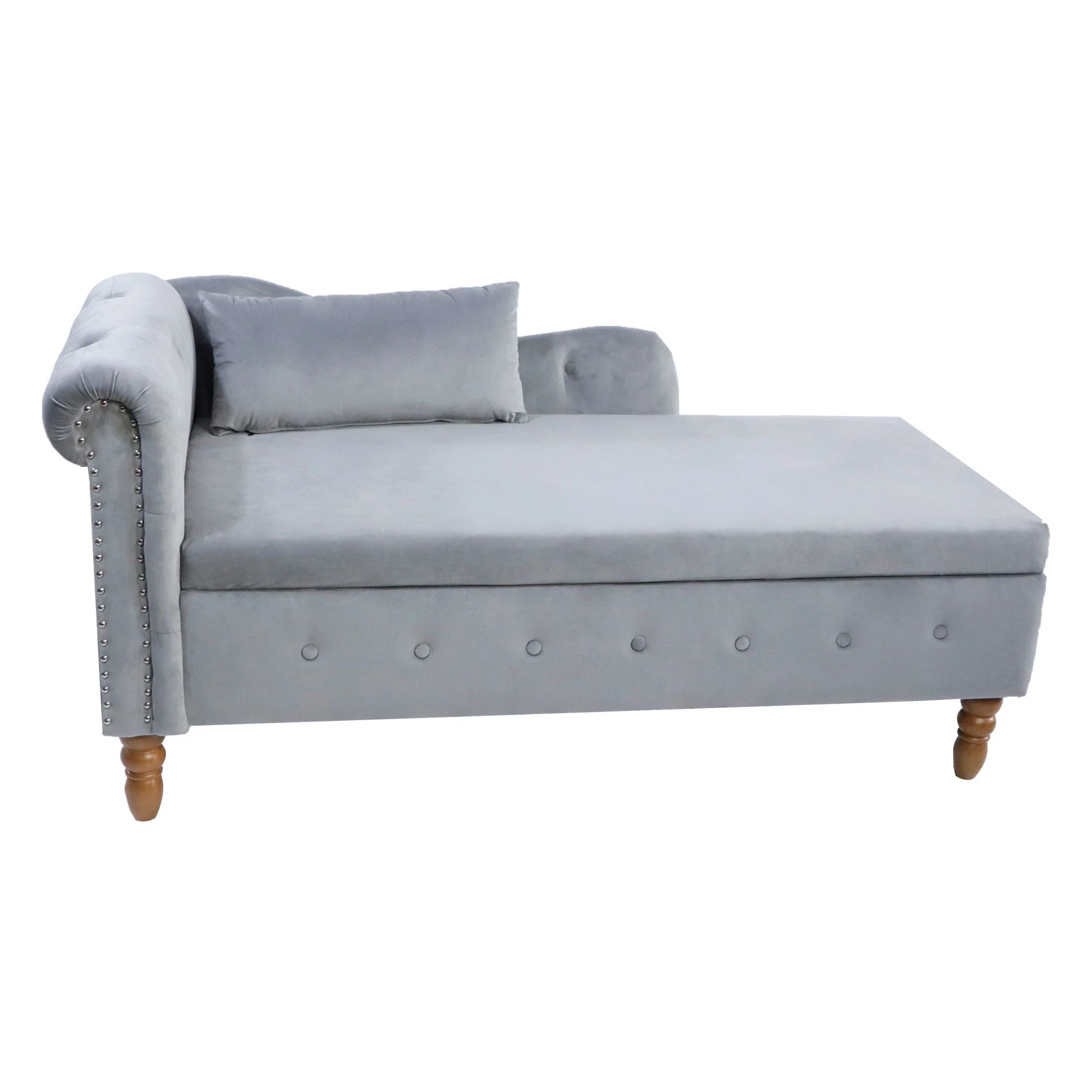 Chaise Lounge Indoor, Lounge Chair For Bedroom With Storage & Pillow, Modern Upholstered Rolled Arm Chase Lounge For Sleeping With Nailhead Trim For Living Room Bedroom Office - Image 4