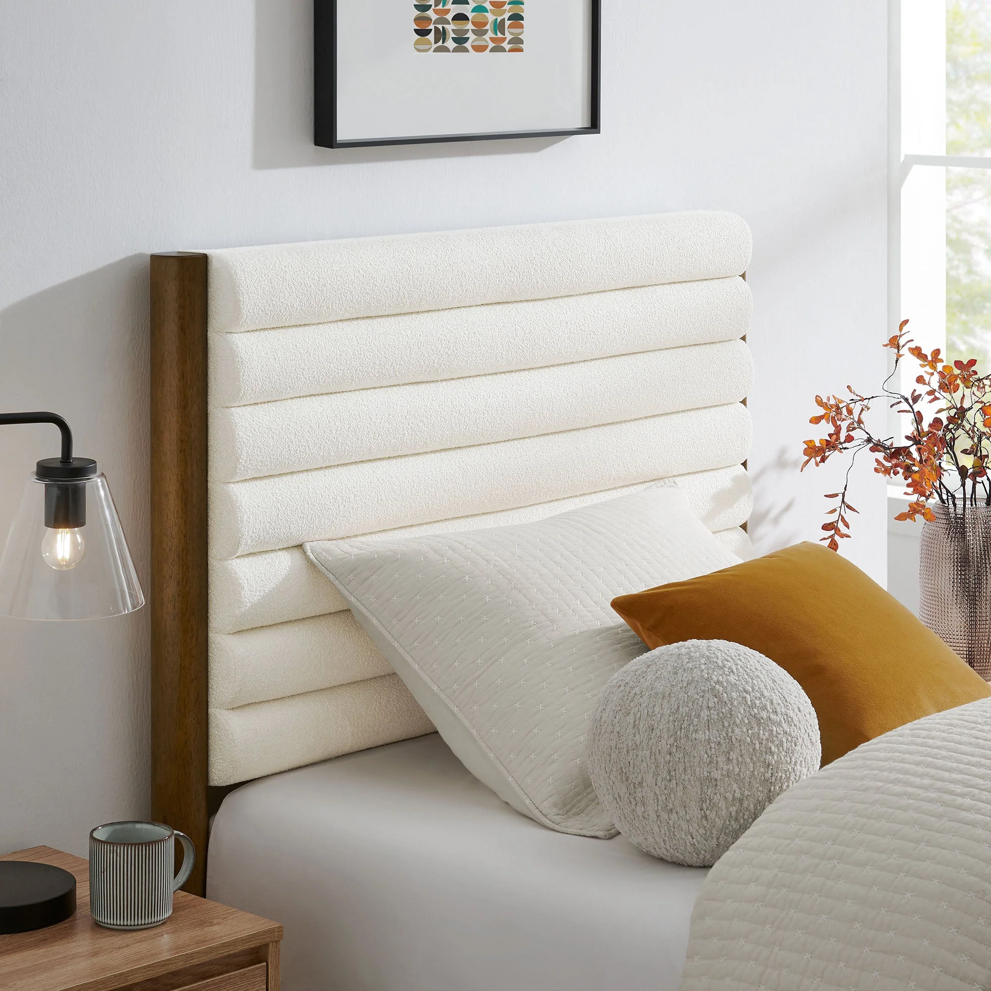 Channel Tufted Boucle Platform Bed with Solid Wood Frame - Image 10