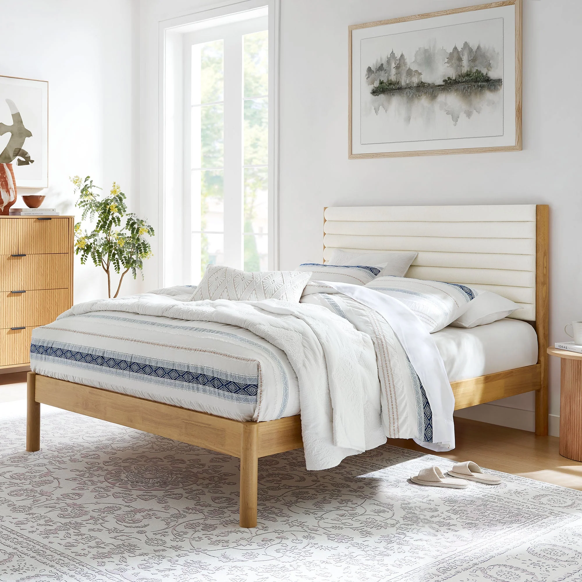 Channel Tufted Boucle Platform Bed with Solid Wood Frame - Image 18